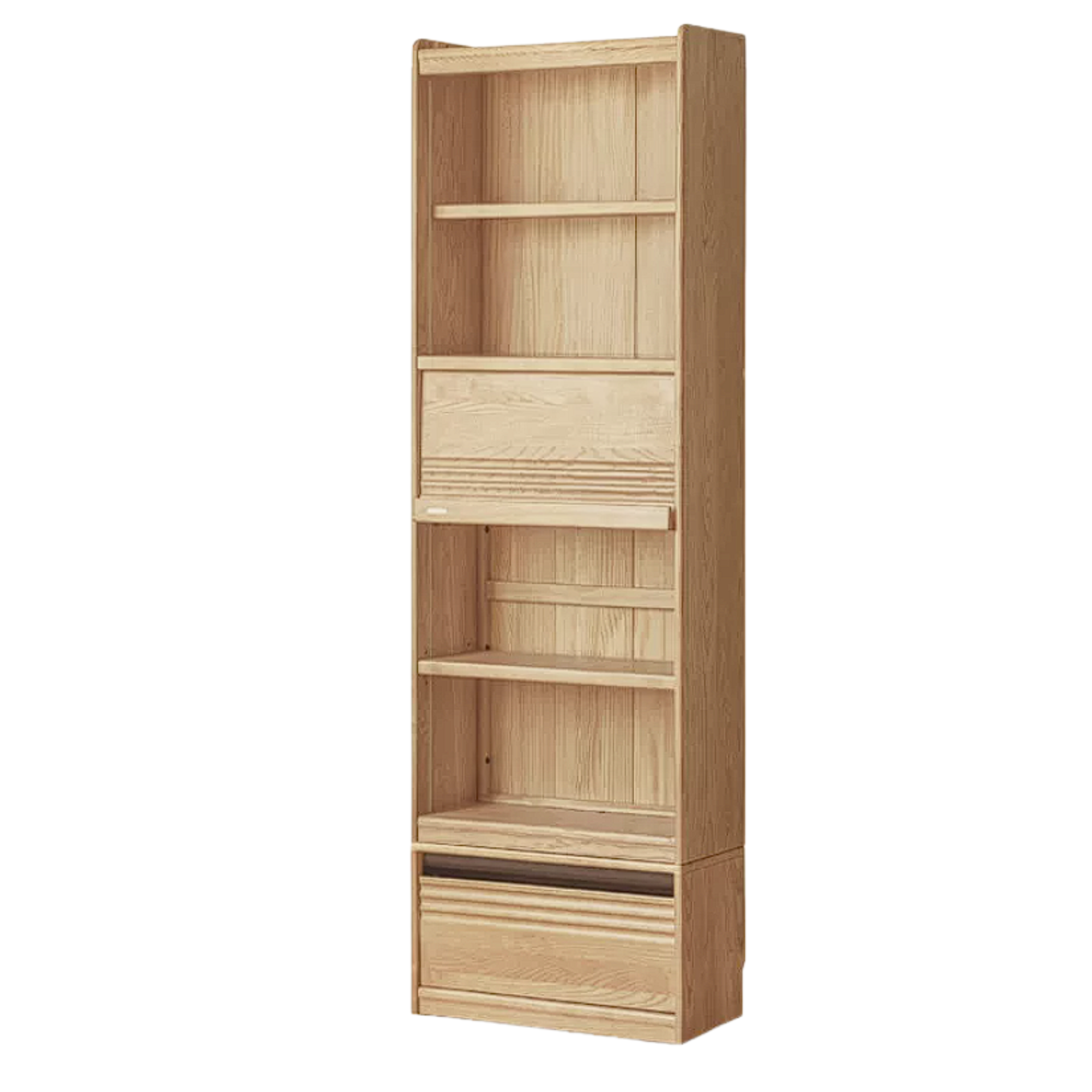 Oak Solid Wood Display Bookcase with Wall-Mounted Option and Storage Cabinet