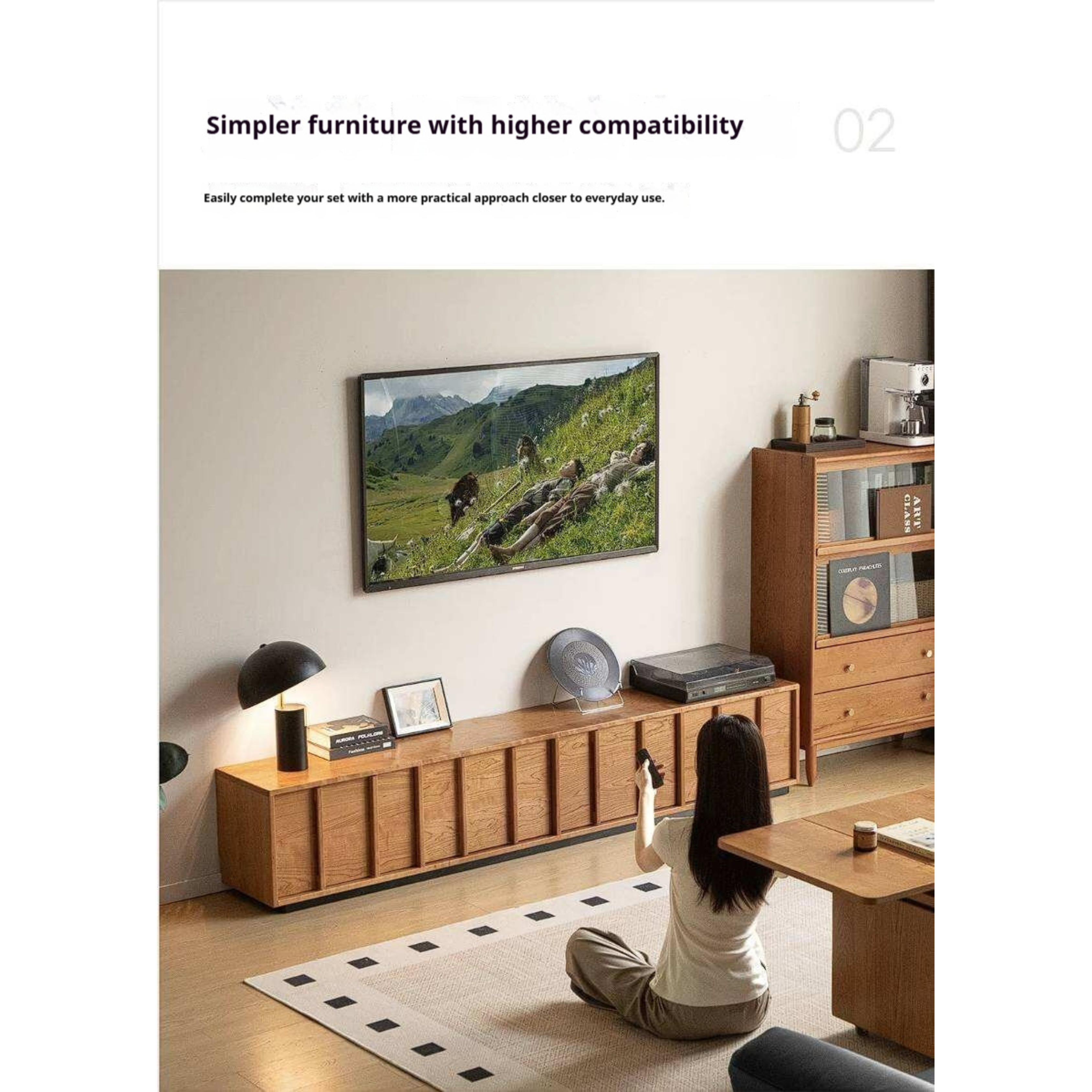 Cherry Solid Wood TV Stand with Simple Modern Storage Cabinet