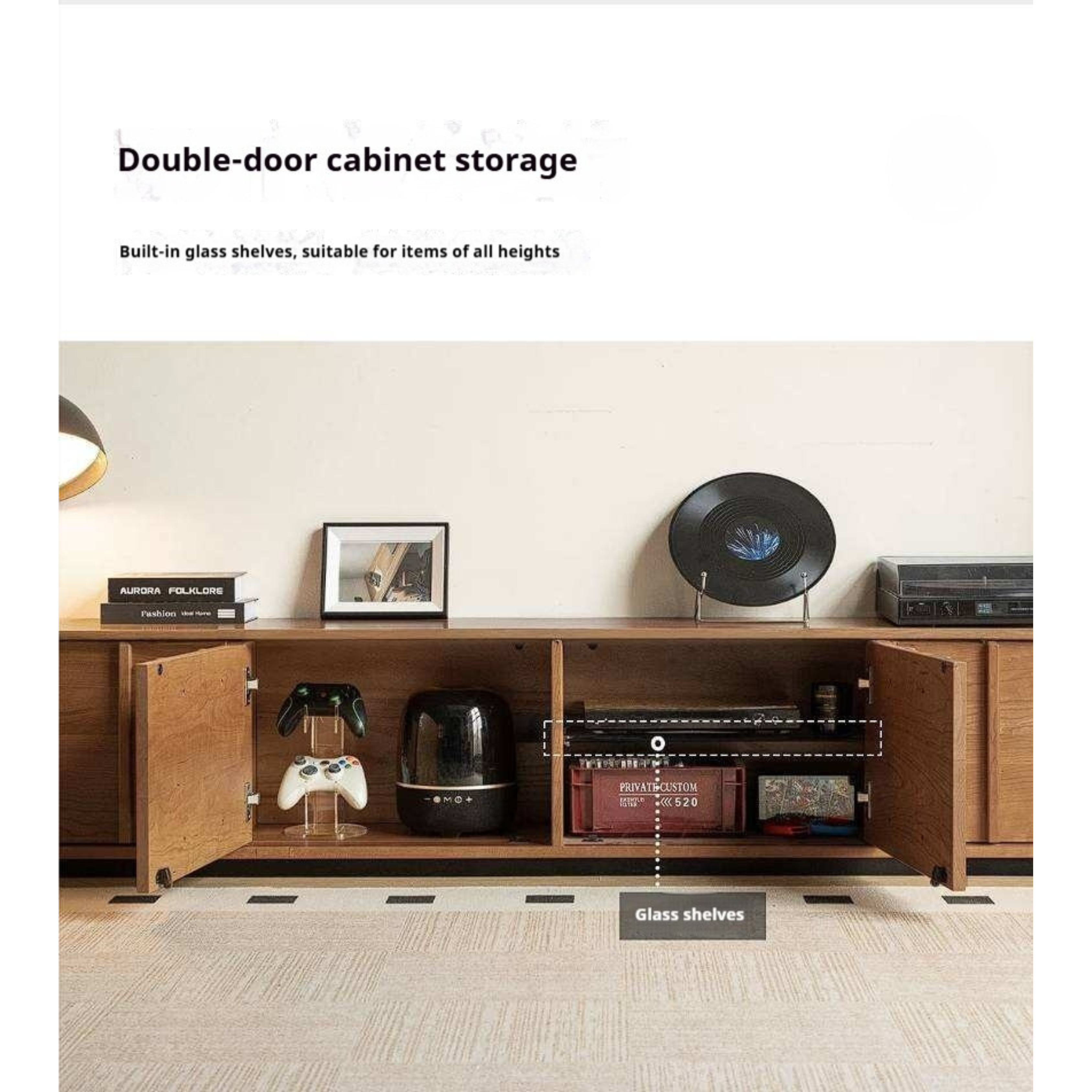 Cherry Solid Wood TV Stand with Simple Modern Storage Cabinet