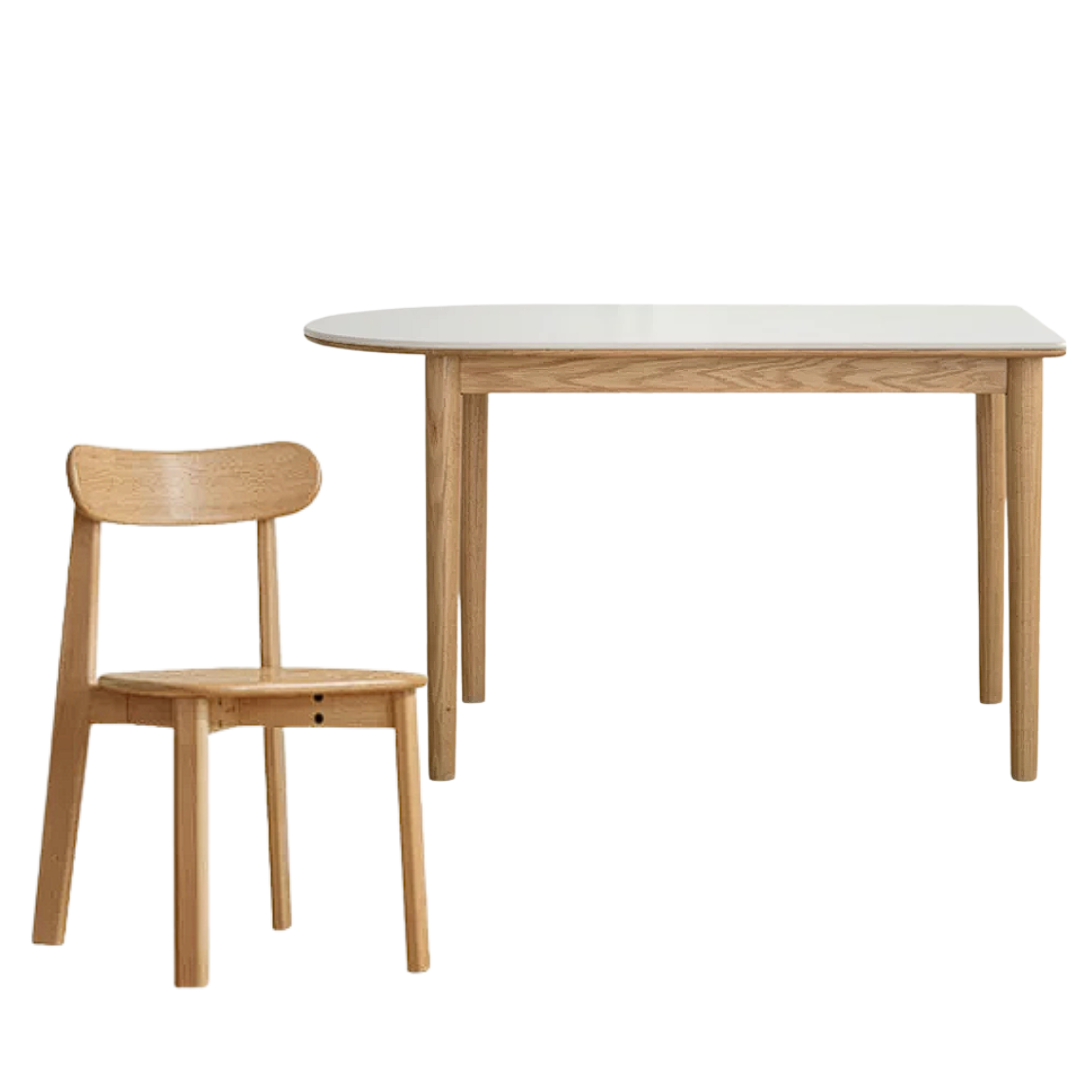 Oak, Beech Solid Wood Rock Slab Semi-Circular Dining Table