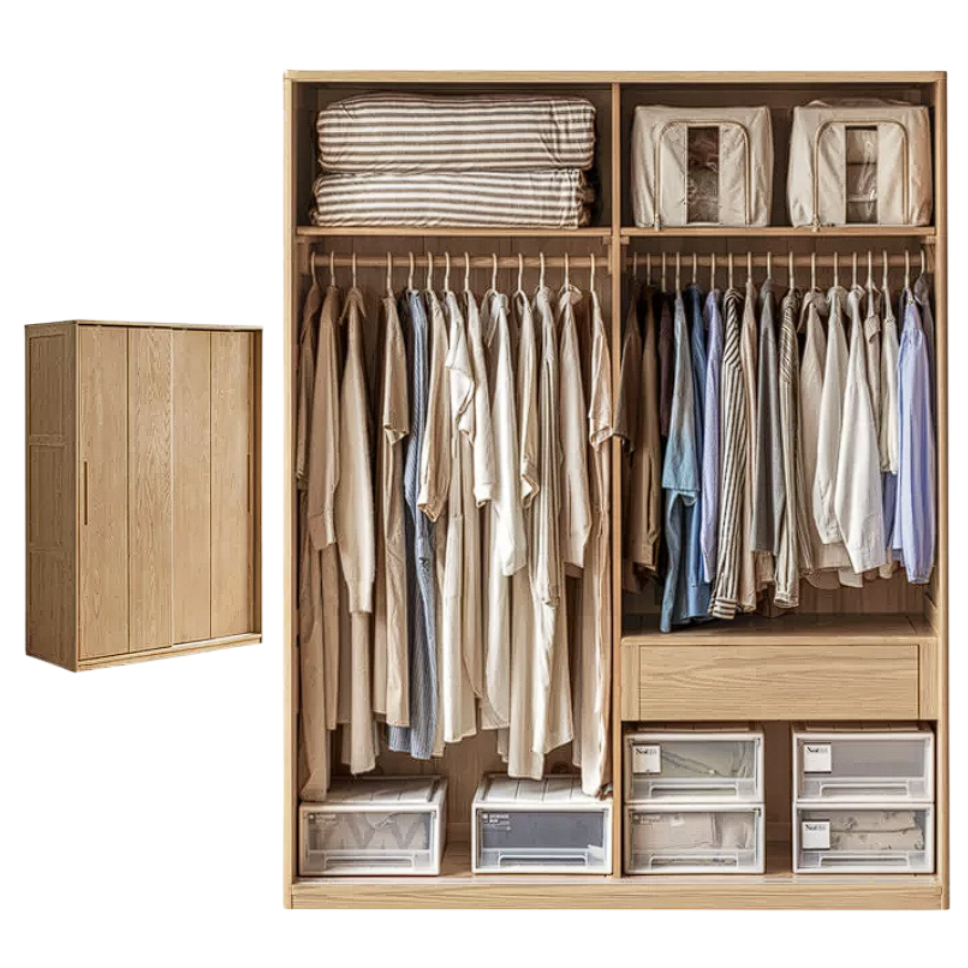 Ash Solid Wood Sliding Door Wardrobe