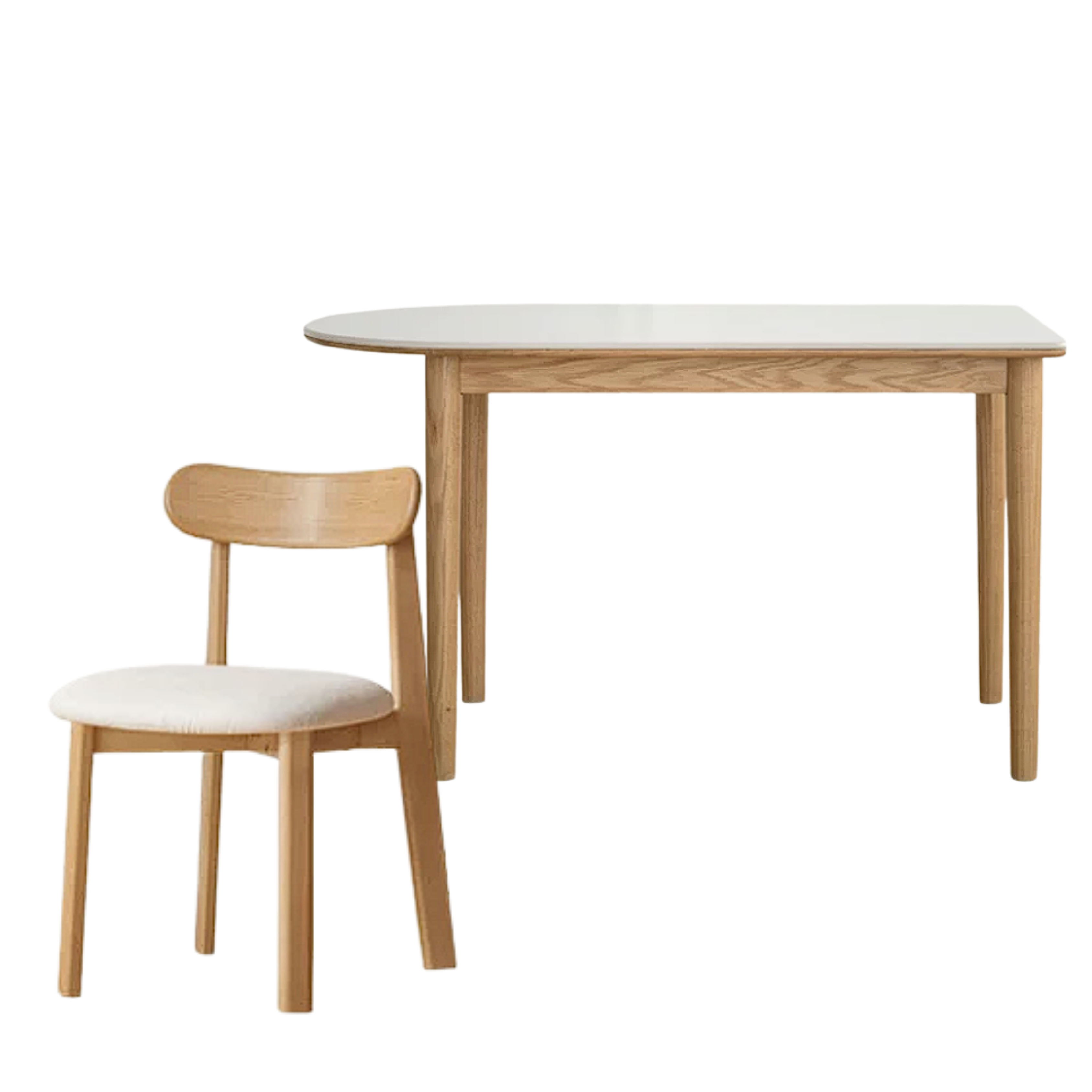 Oak, Beech Solid Wood Rock Slab Semi-Circular Dining Table