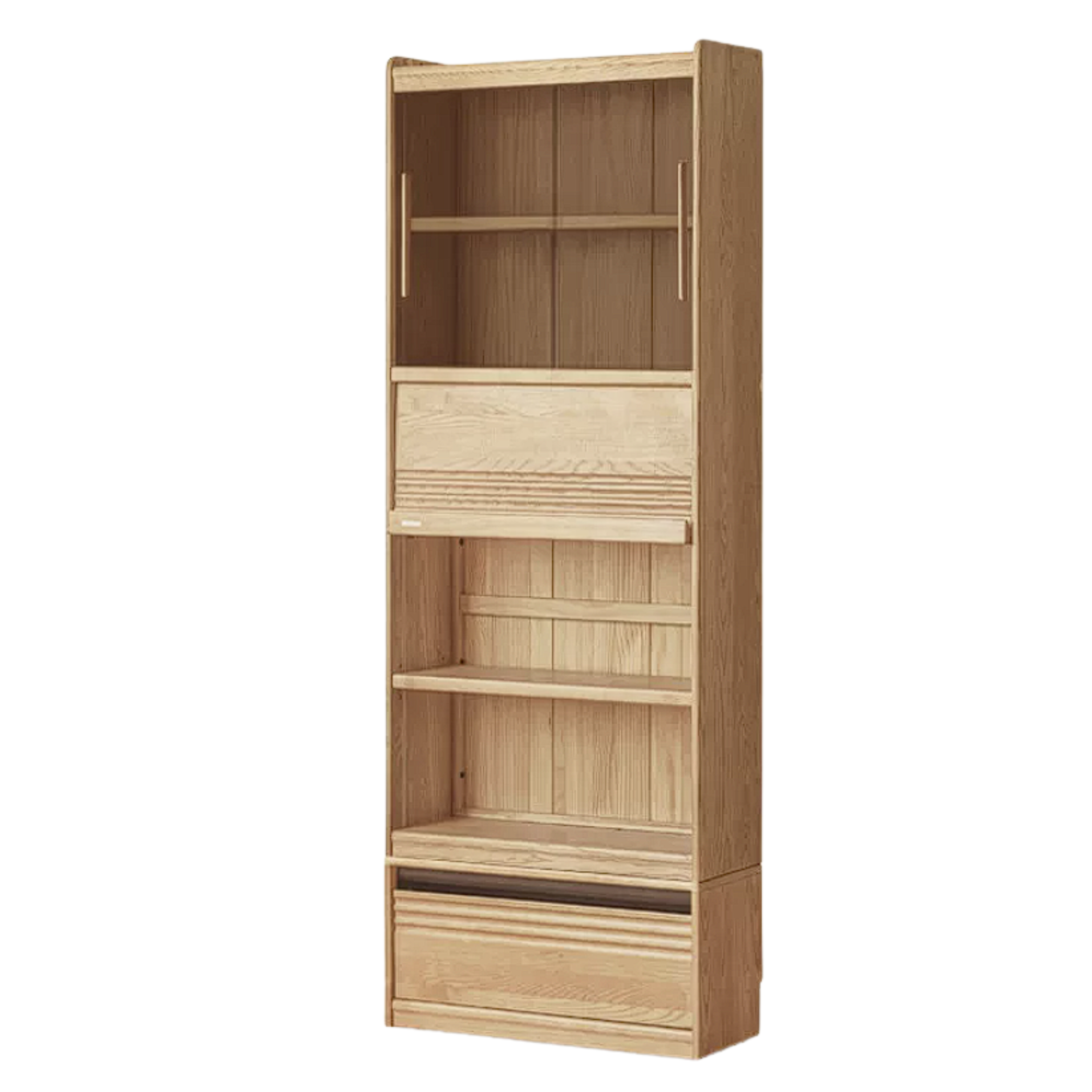Oak Solid Wood Display Bookcase with Wall-Mounted Option and Storage Cabinet