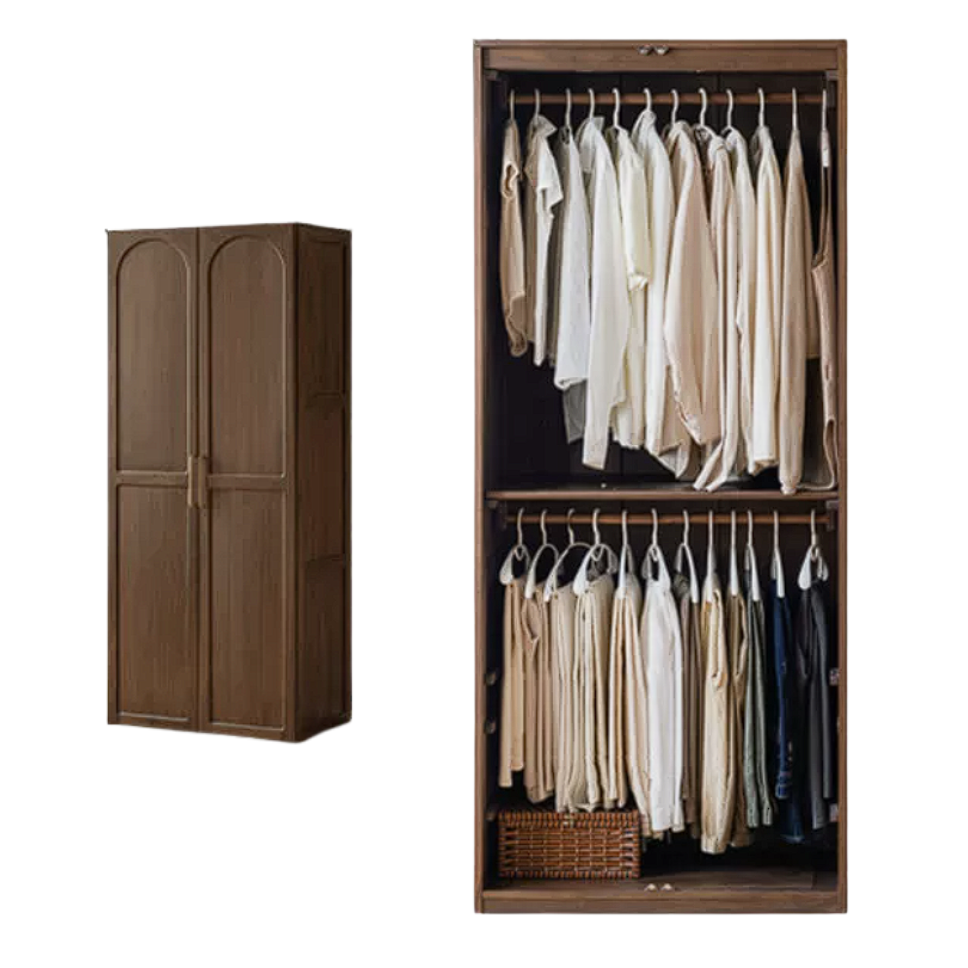 Black Walnut, Sandalwood Solid Wood French Retro Wardrobe