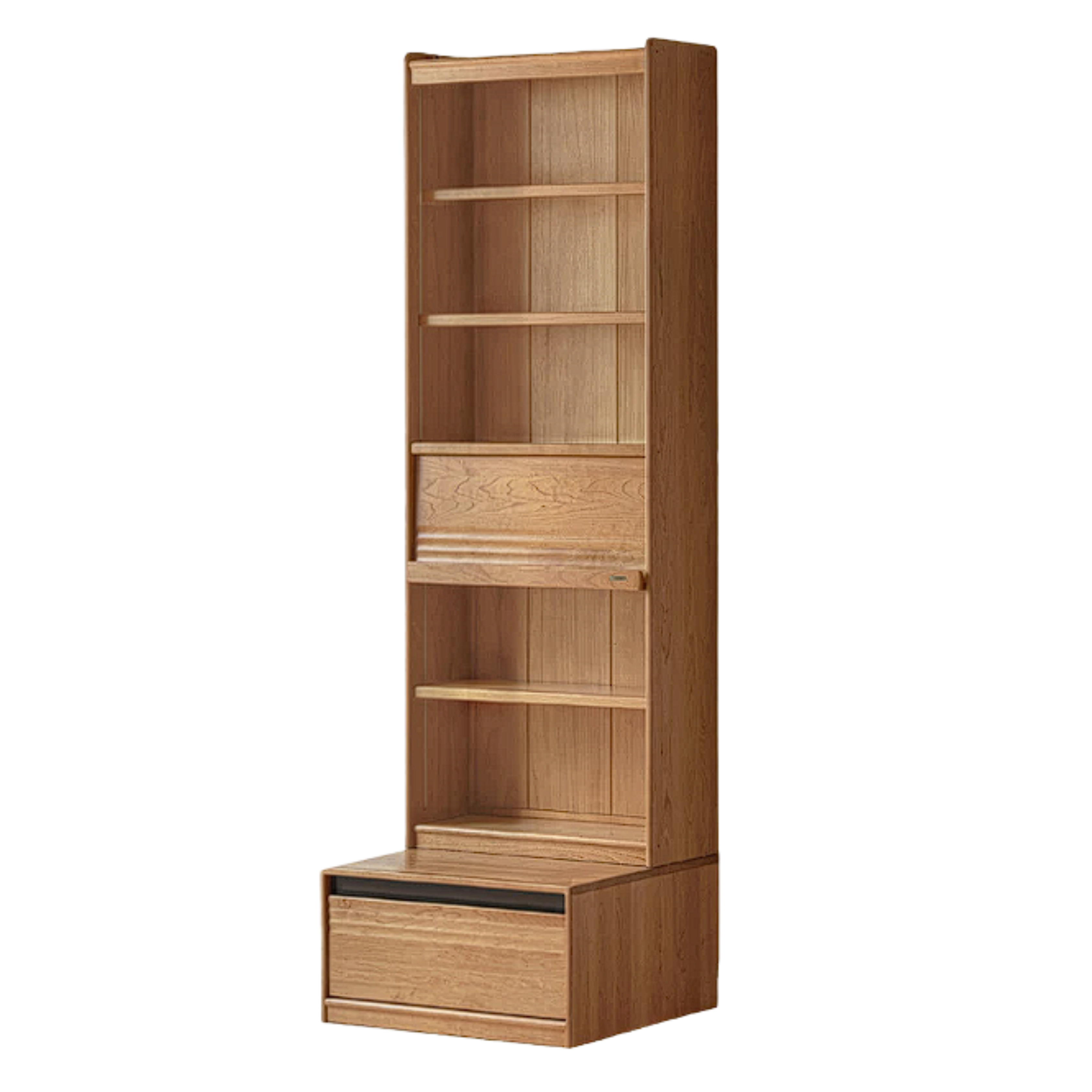 Cherry Solid Wood Bookcase with Wall Integration and Floor Storage Cabinet