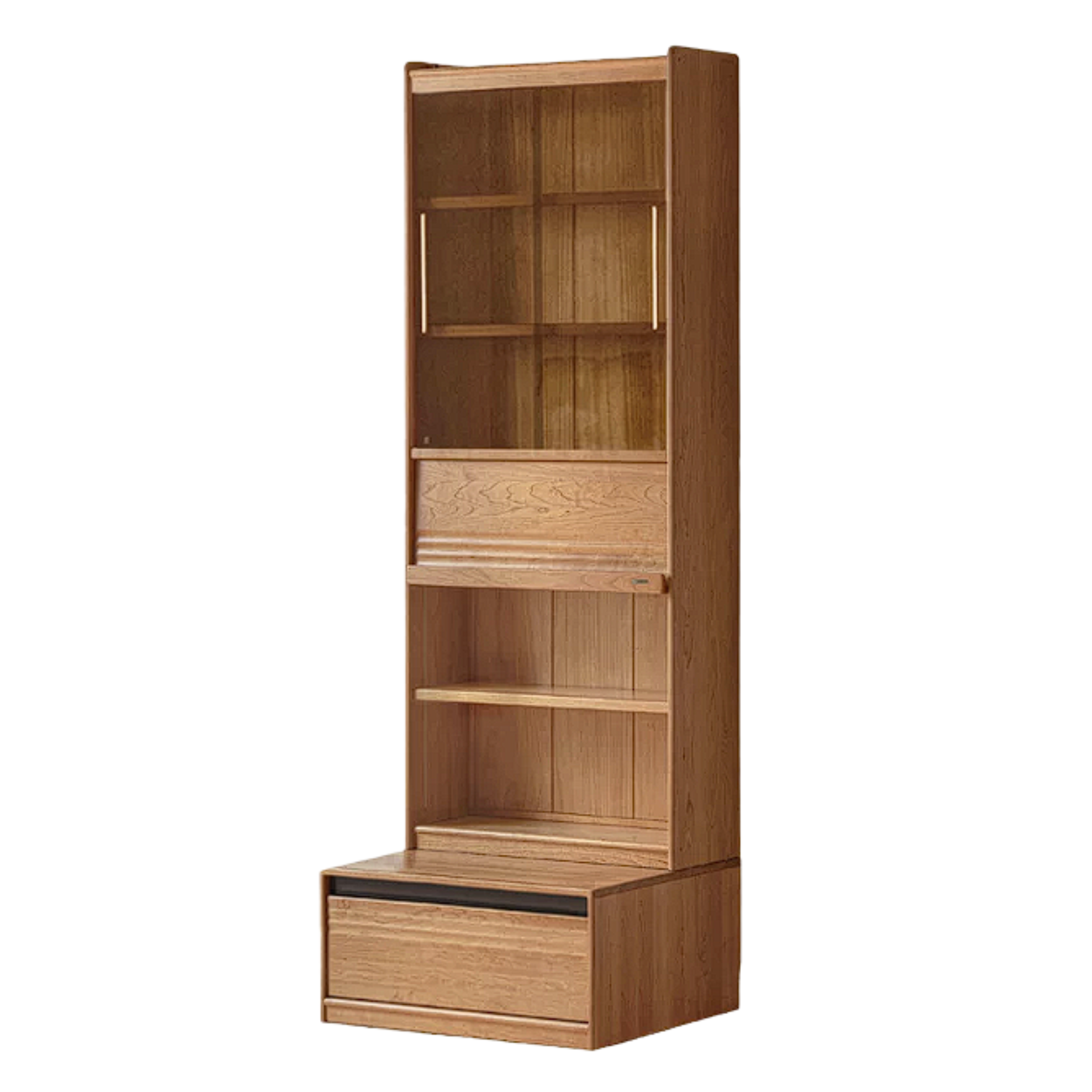 Cherry Solid Wood Bookcase with Wall Integration and Floor Storage Cabinet
