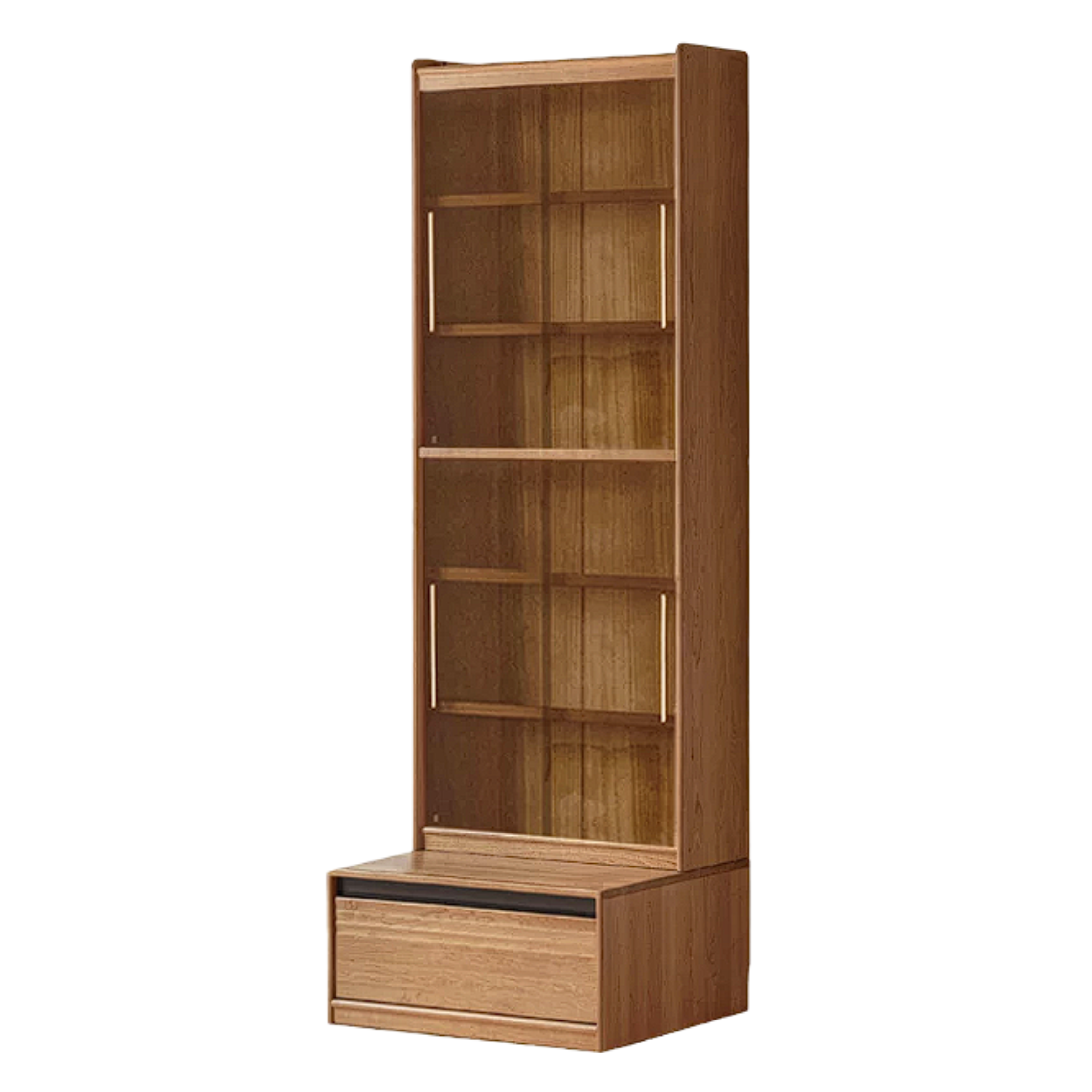 Cherry Solid Wood Bookcase with Wall Integration and Floor Storage Cabinet