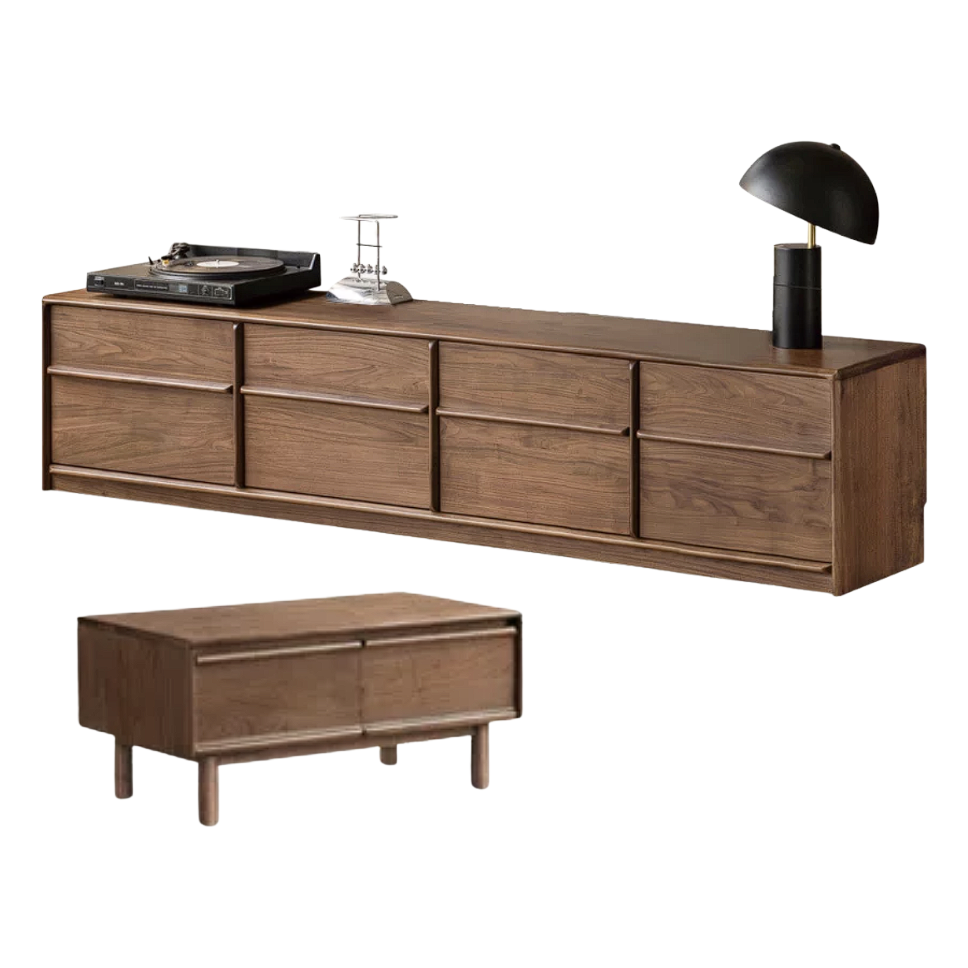 Black Walnut, Sandalwood, Ash, Oak Solid Wood TV Console with Multiple Drawers, Low-Profile Media Cabinet