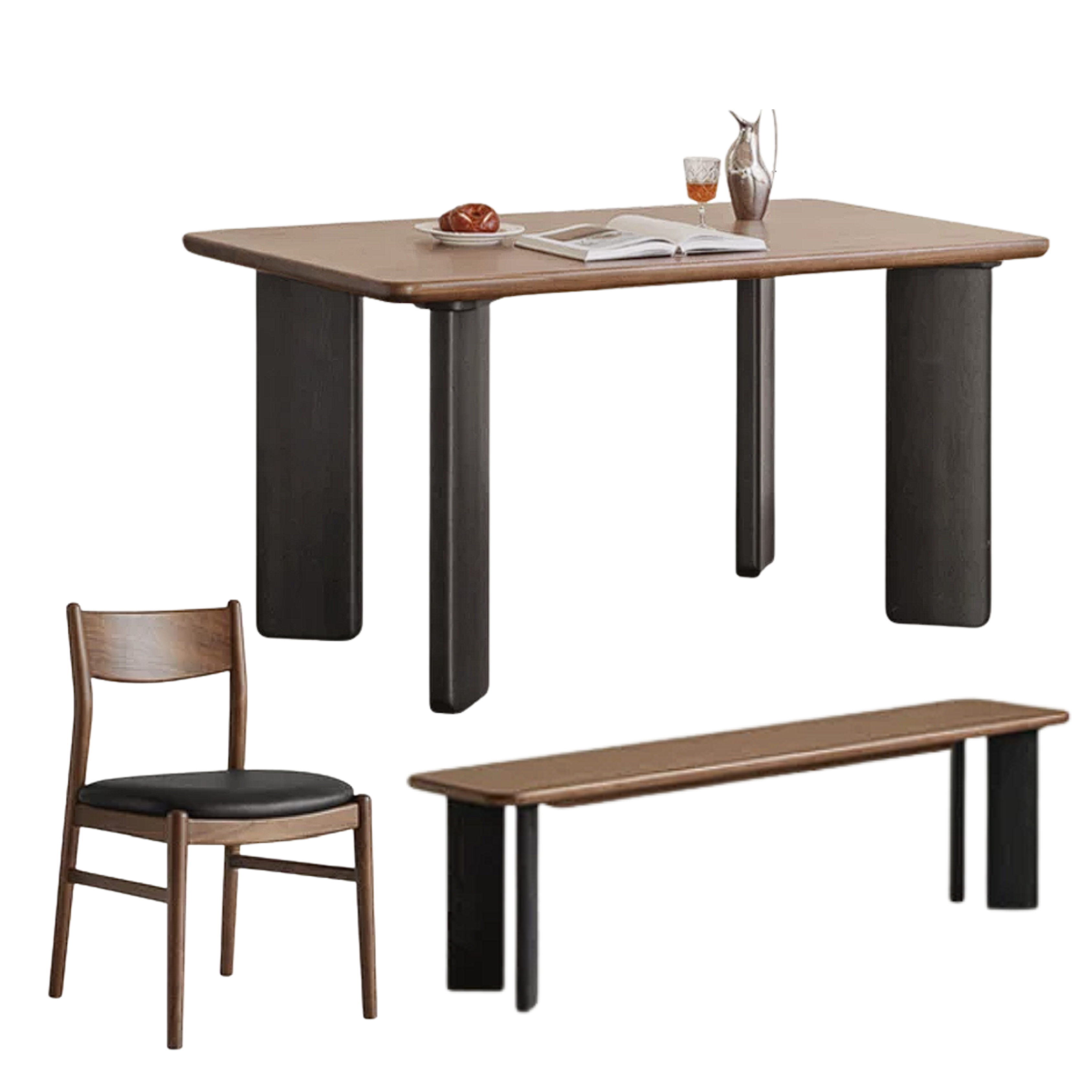 Black Walnut, Ash, Golden Pearwood Solid Wood Light Luxury Rectangular Dining Table