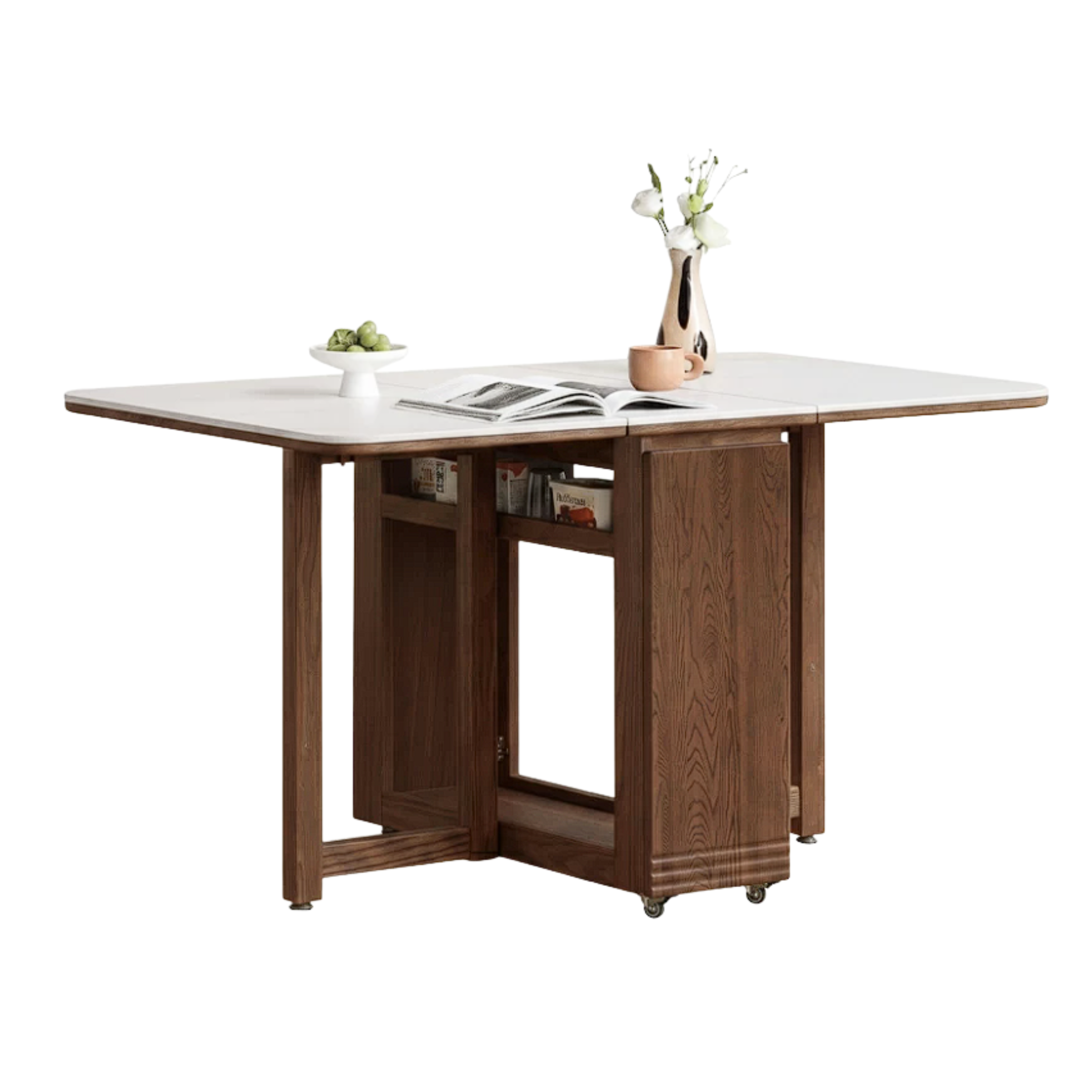 Solid Rubberwood, Oak Solid Wood Modern Rock Slab Folding Dining Table
