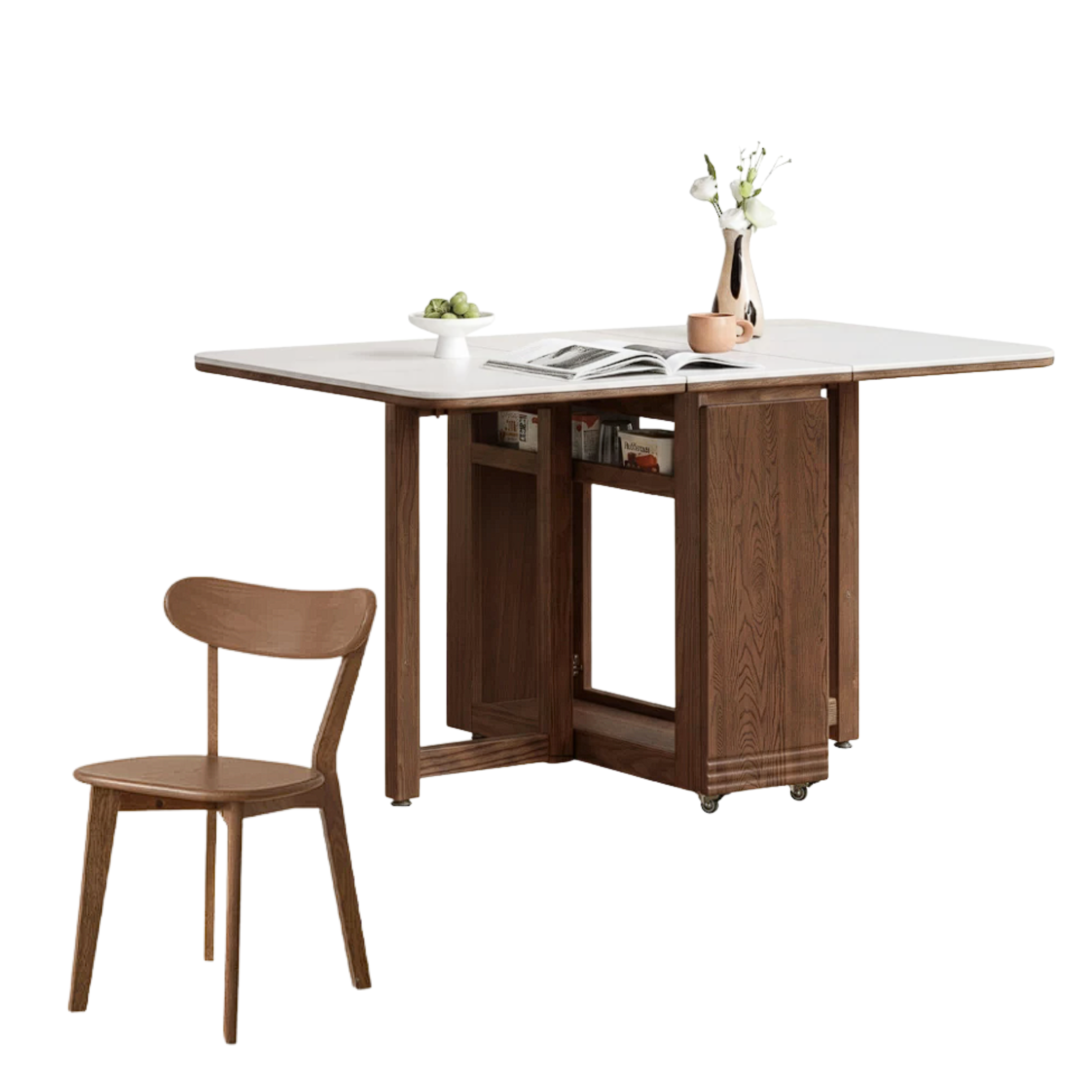 Solid Rubberwood, Oak Solid Wood Modern Rock Slab Folding Dining Table