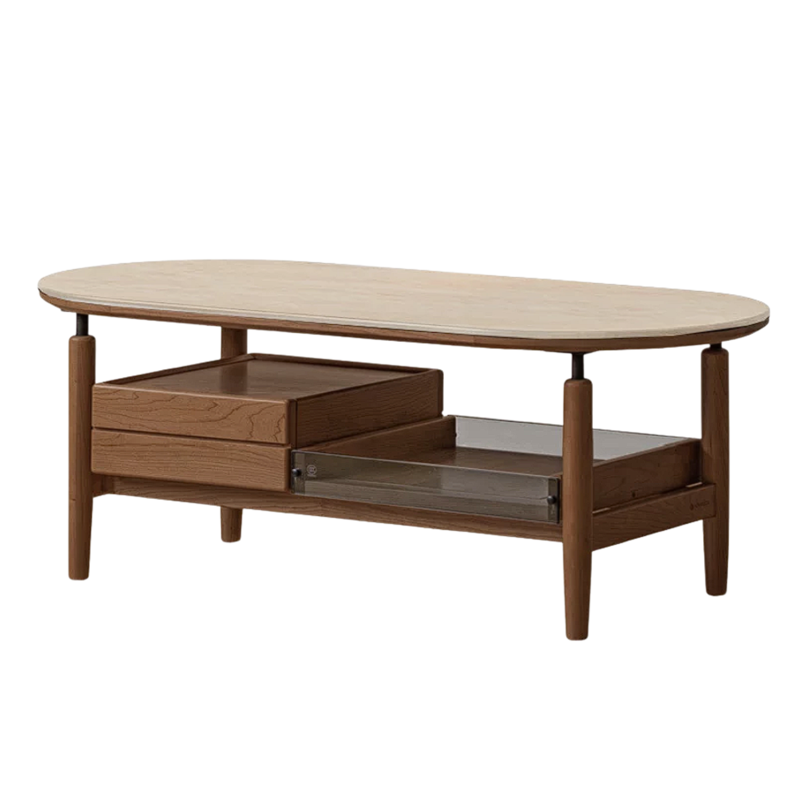 Cherry, Black Walnut Solid Wood Modern Rock Coffee Table with Drawer