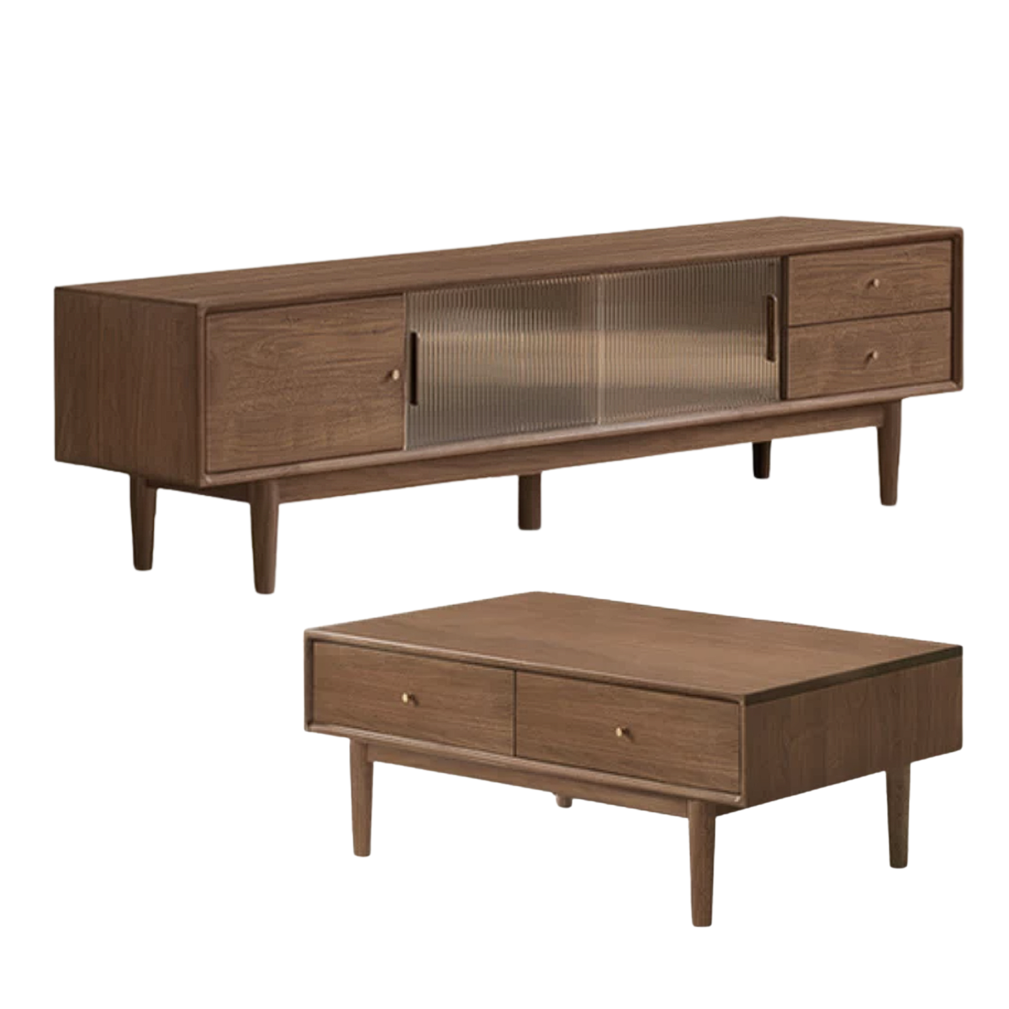 Black Walnut, Sandalwood Solid Wood Rock Plate Modern Coffee Table