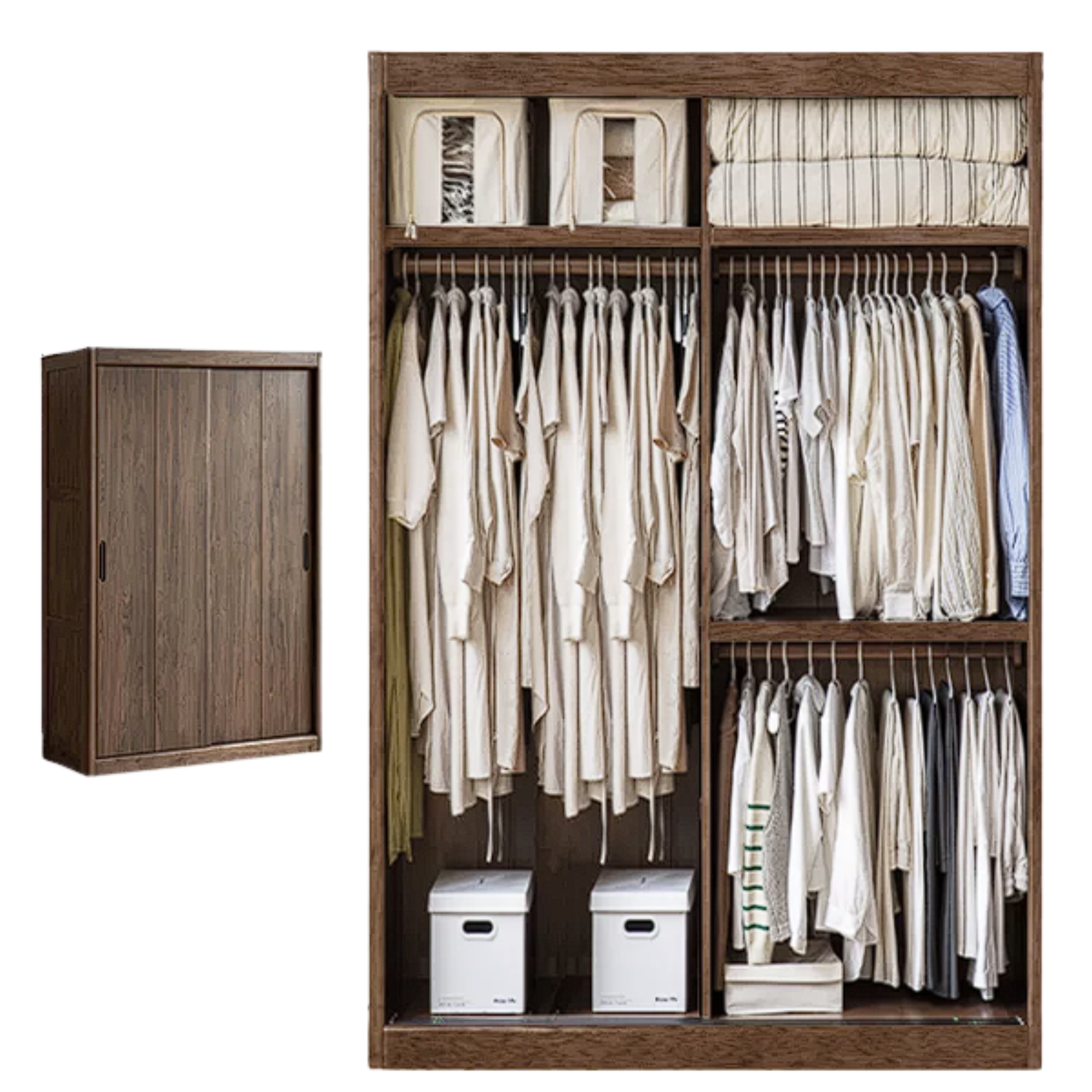 Black Walnut, Golden Sandalwood Solid Wood Wardrobe Sliding Door
