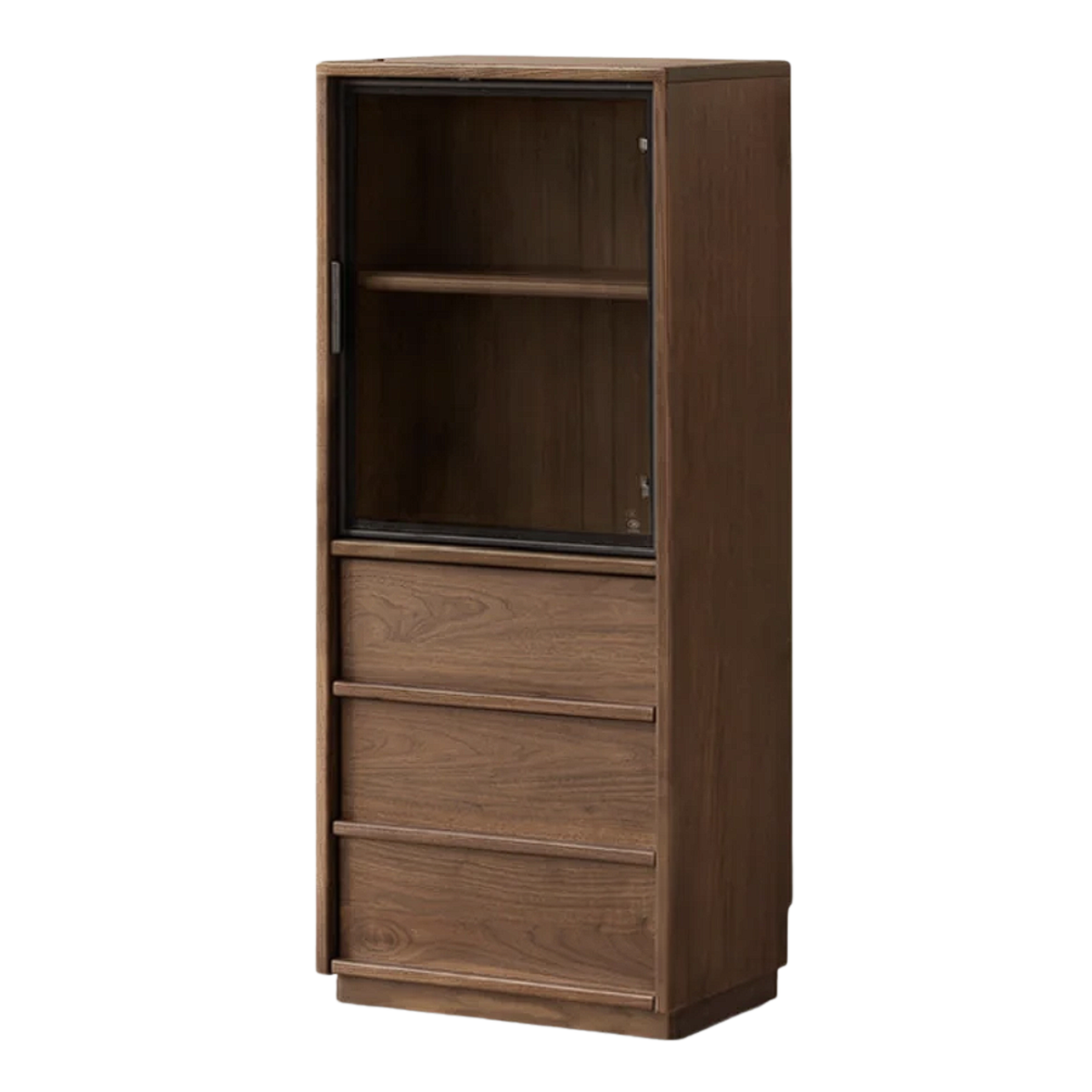 Oak, Black Walnut, Golden Sandalwood Solid Wood Bookcase with Glass Sliding Door and LED-Lit Display