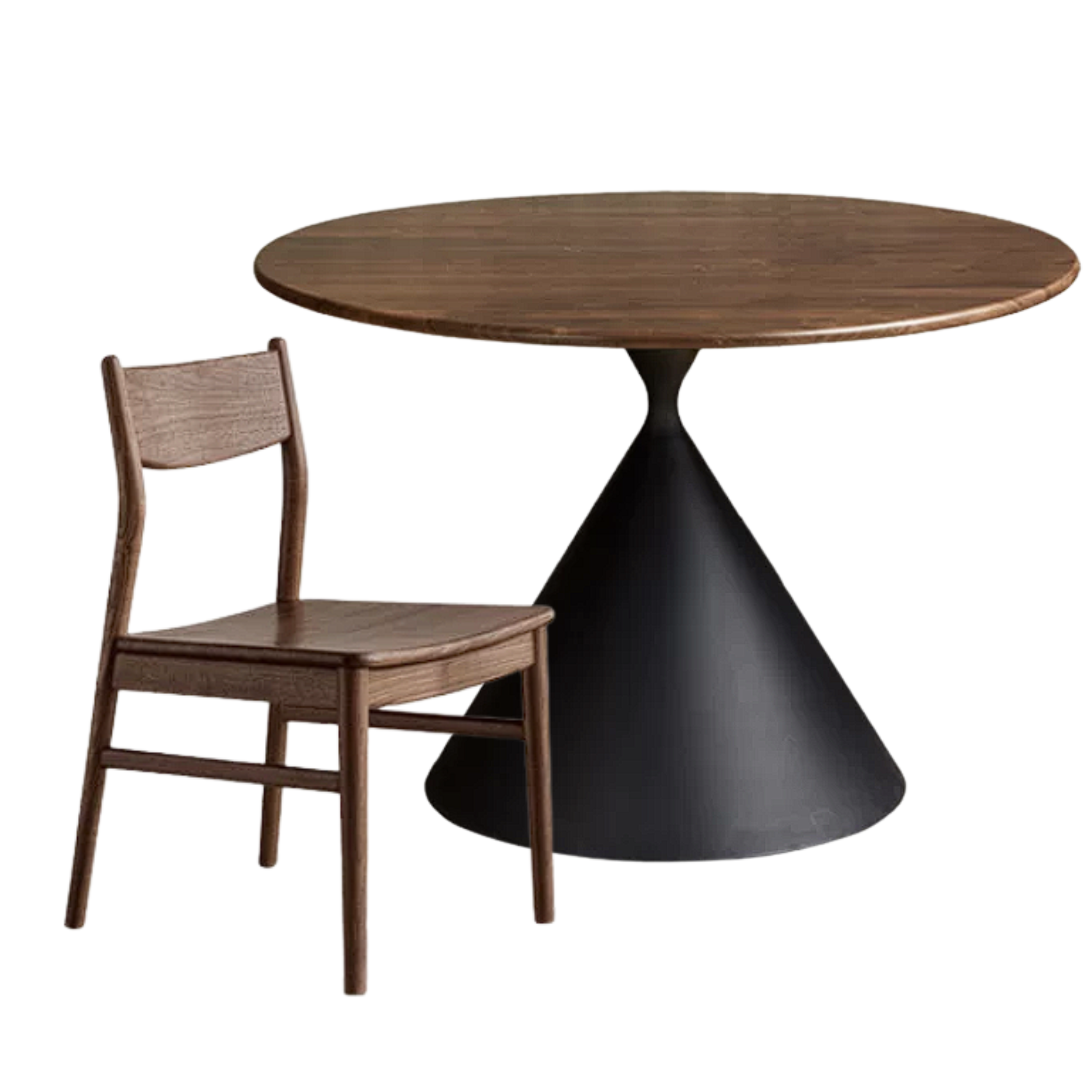 Black Walnut Solid Wood Dining Table with Cone Pedestal Base