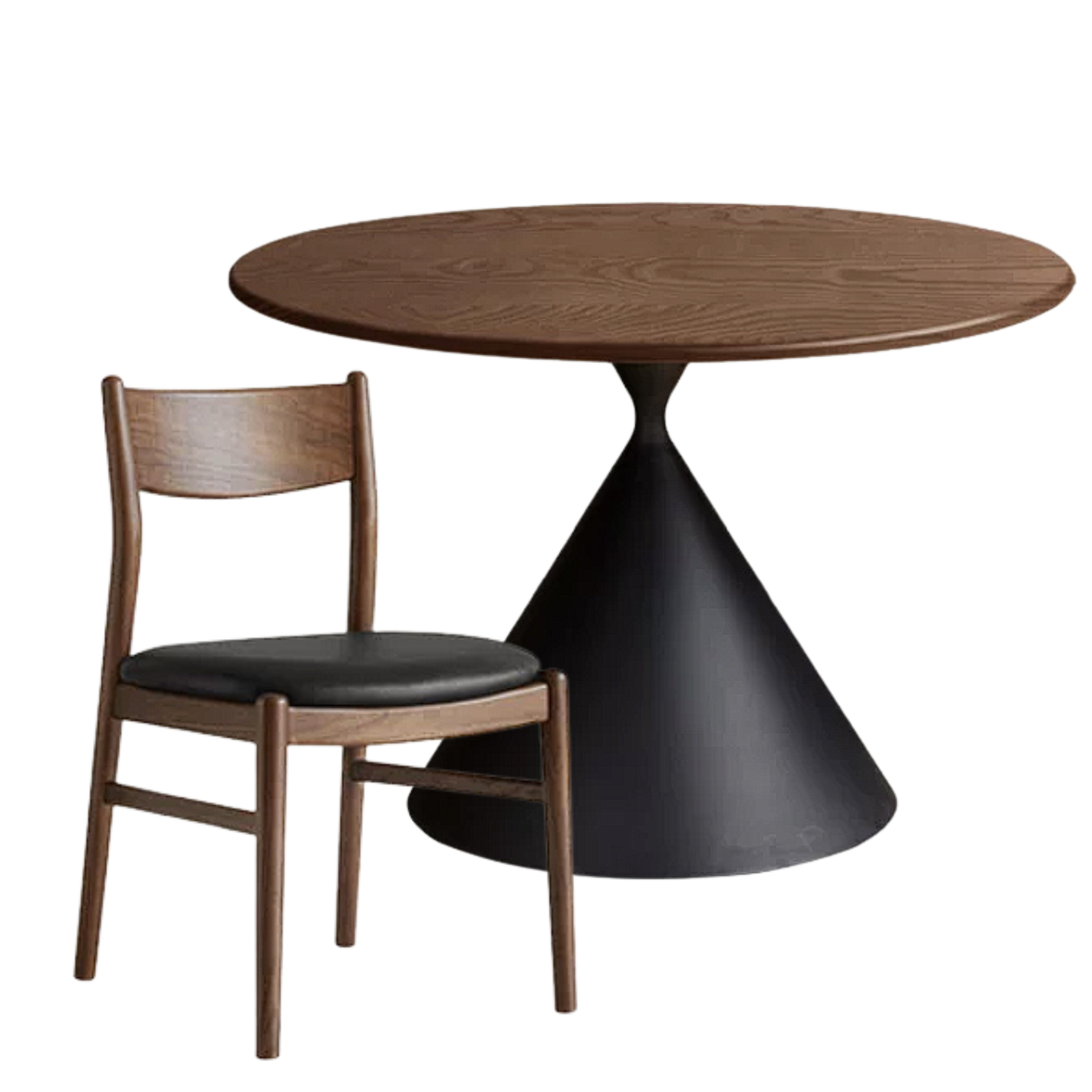 Black Walnut Solid Wood Dining Table with Cone Pedestal Base