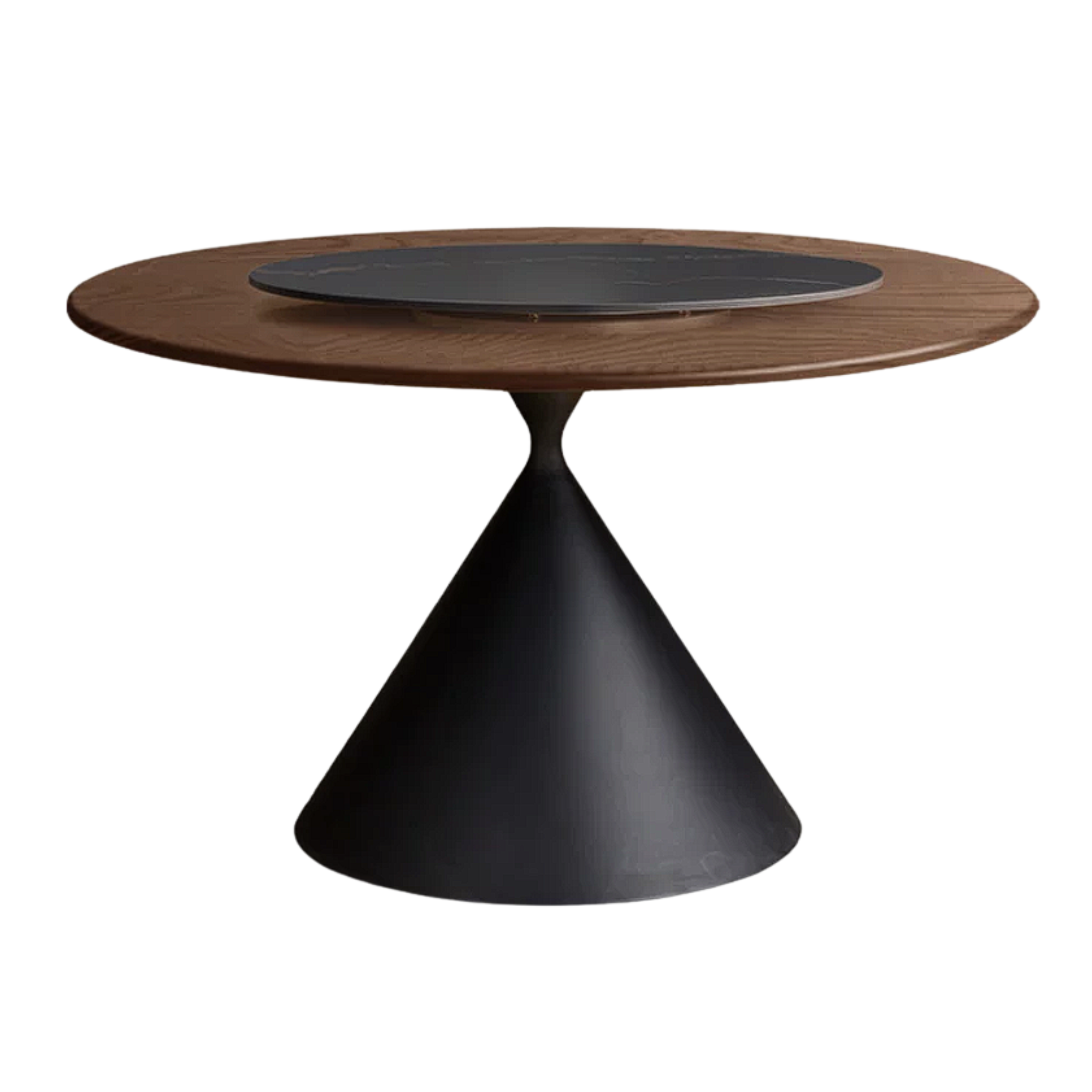 Black Walnut Solid Wood Dining Table with Cone Pedestal Base