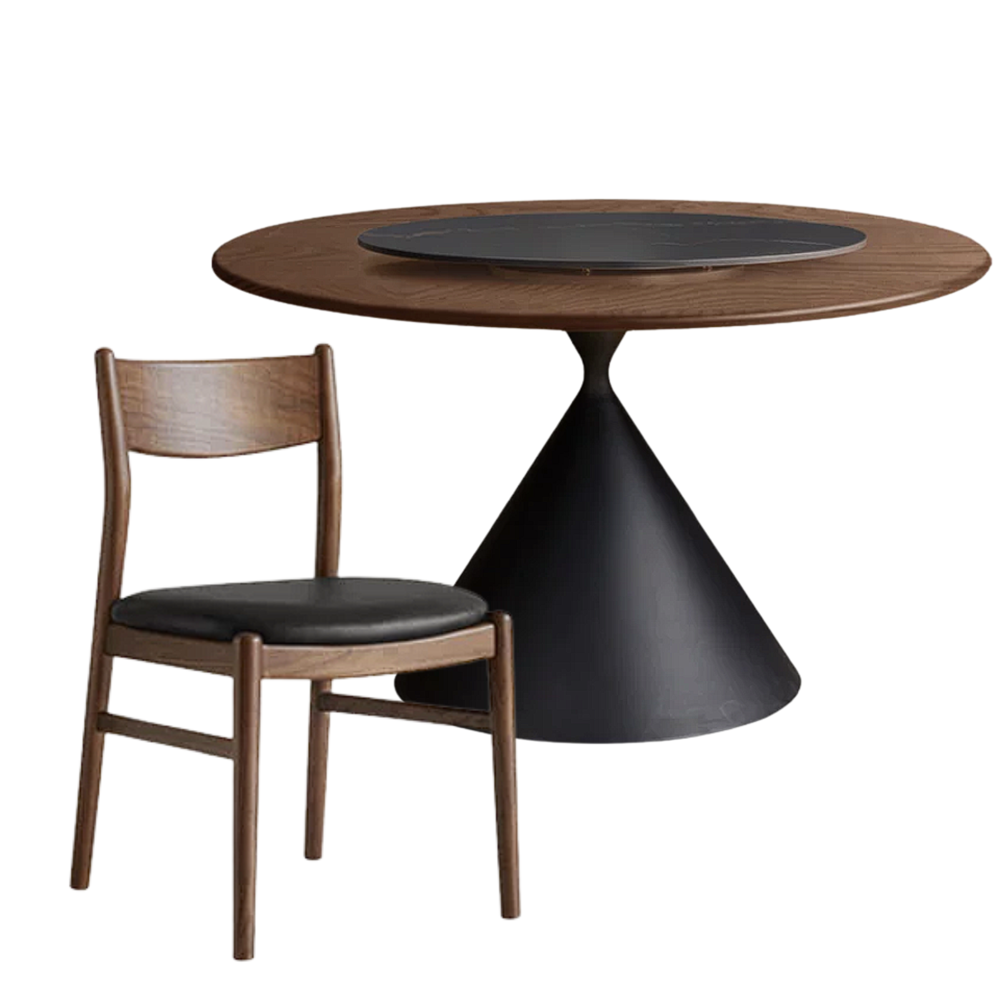 Black Walnut Solid Wood Dining Table with Cone Pedestal Base