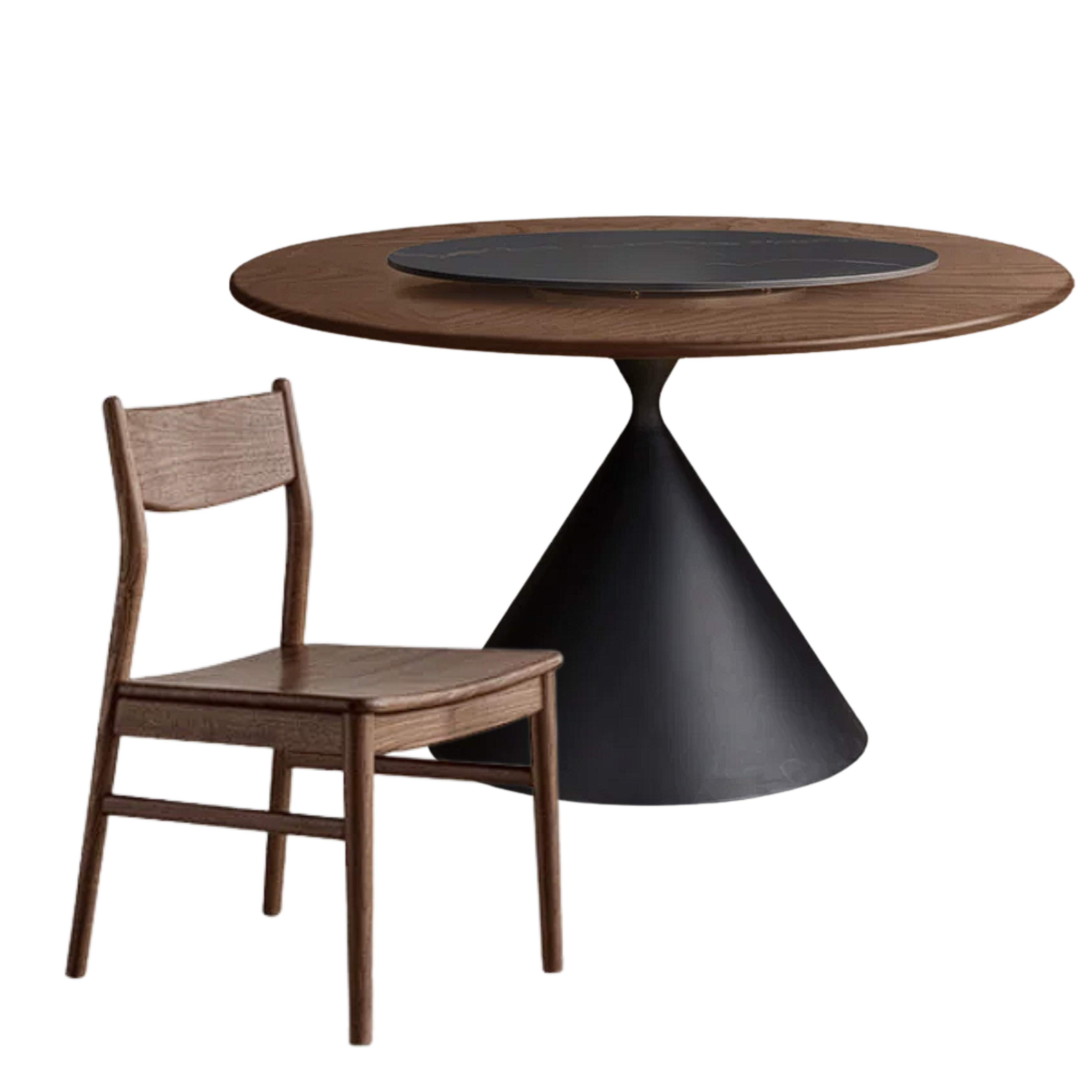Black Walnut Solid Wood Dining Table with Cone Pedestal Base