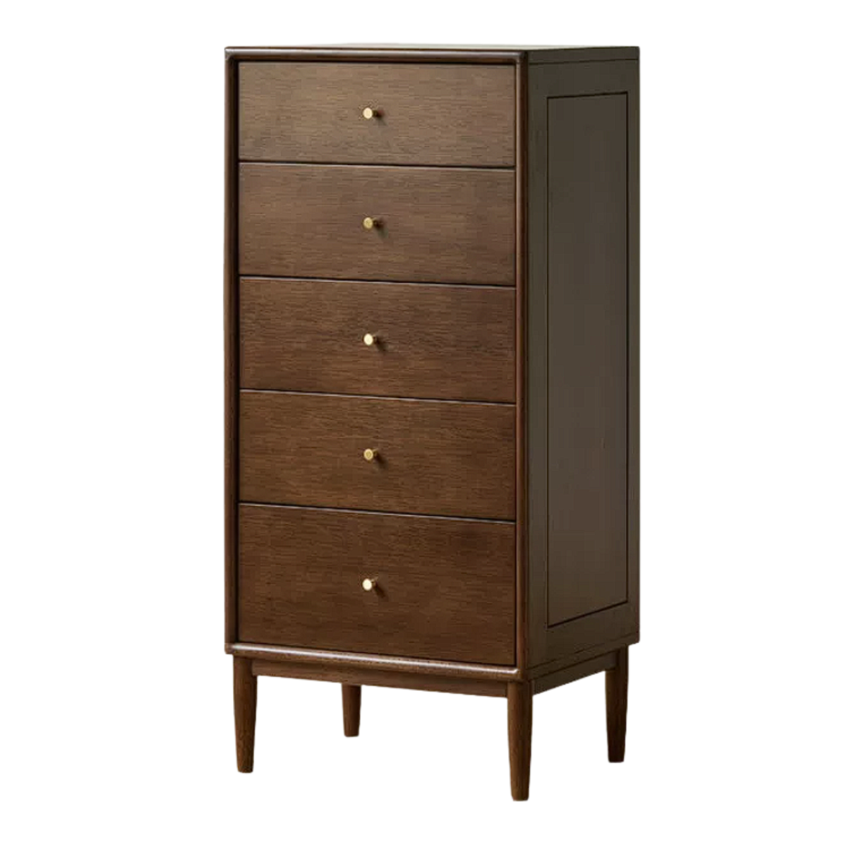 Black Walnut, Oak, Golden Pearwood Solid Wood Combination Dresser and Chest Set with Brass-Capped Tapered Legs
