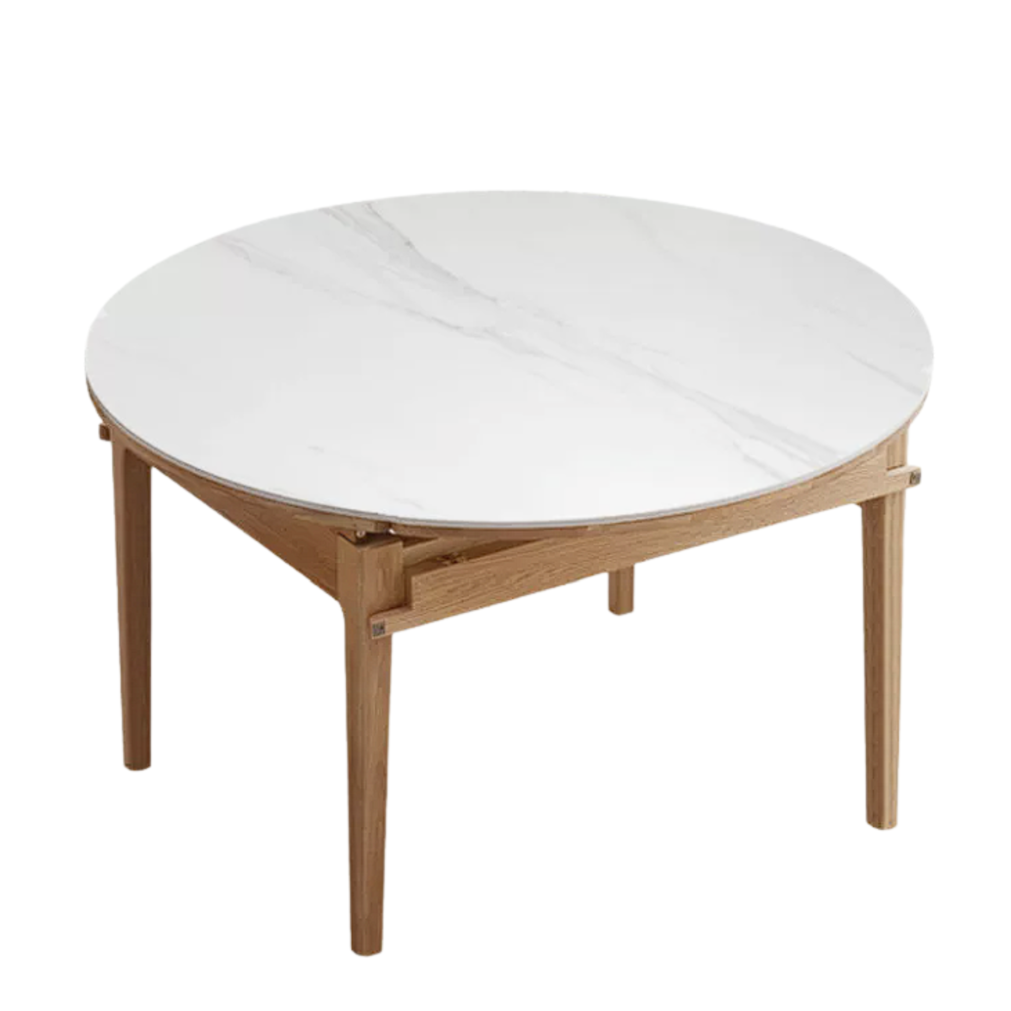 Oak, Solid Rubberwood Round Folding Dining Table With Rock Slab Surface