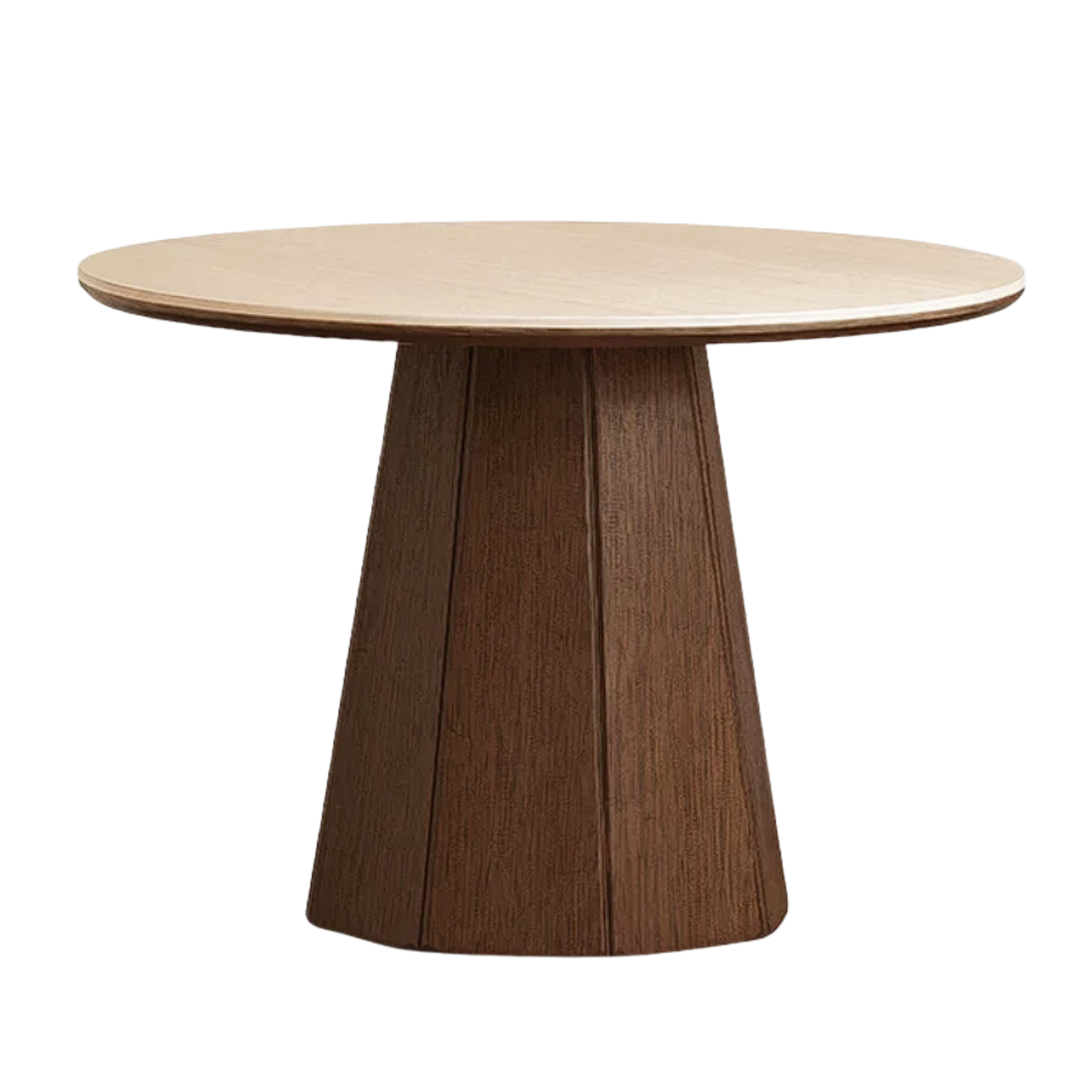 Black Walnut, Ash, Golden Pearwood Solid Wood Round Dining Table with Fluted Cone Pedestal Base