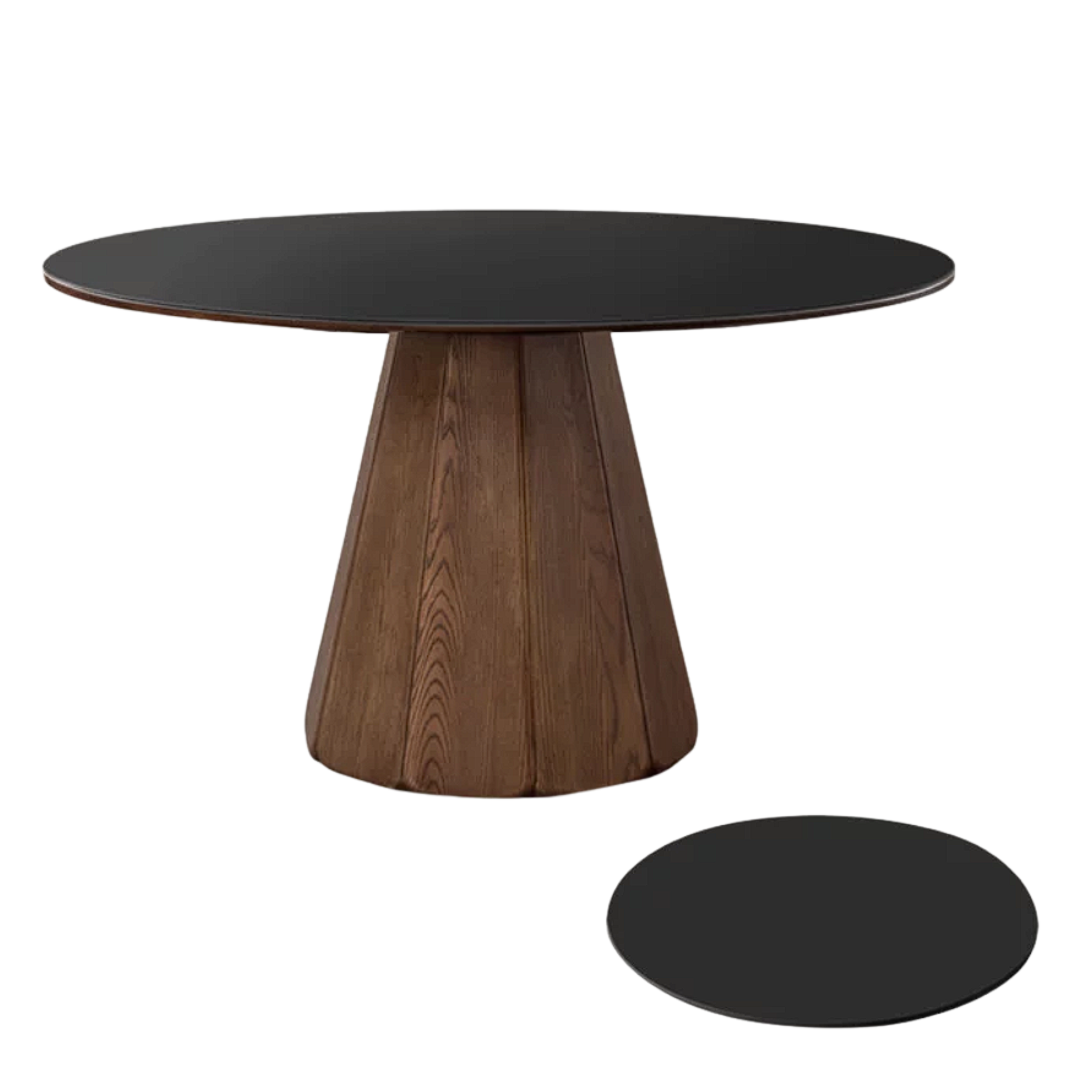 Black Walnut, Ash, Golden Pearwood Solid Wood Round Dining Table with Fluted Cone Pedestal Base