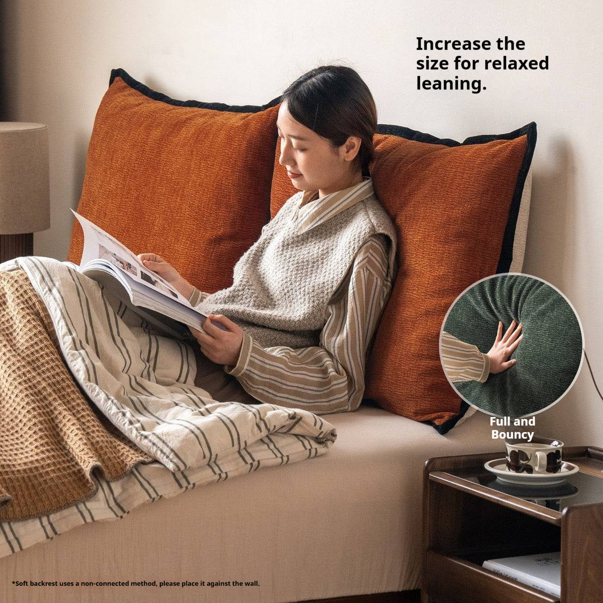 Vintage Style Bed Headboard Pillow with High Backrest Support