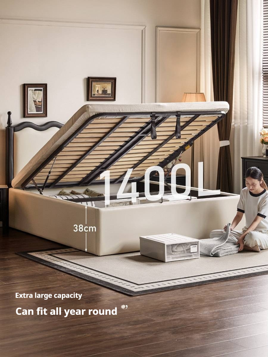 Eco-Friendly Cloud Leather Box Bed — French Retro Style with Wave Ripple Design