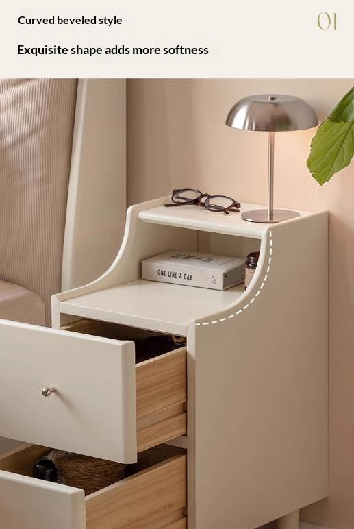 Solid Rubberwood Cream Style Nightstand