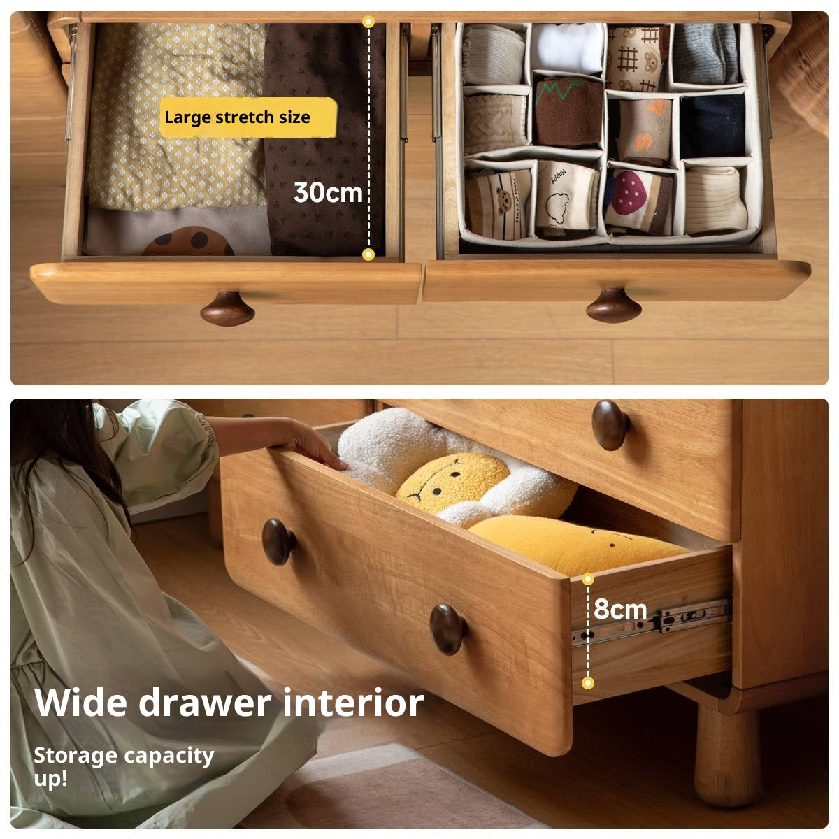 Solid Rubberwood Original Wood Style Children's Chest of Drawers