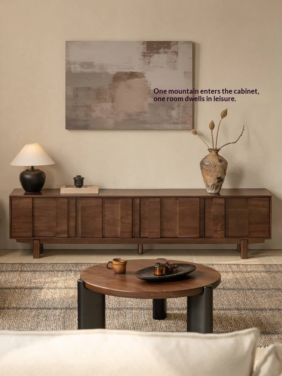 Sandalwood Solid Wood Fluted TV Console with Recessed Handles