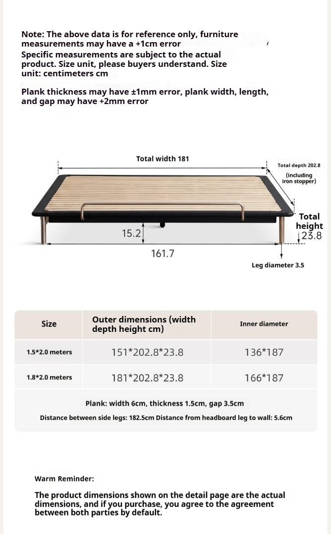 Rubberwood Solid Wood Minimalist Platform Bed with Angled Metal Legs