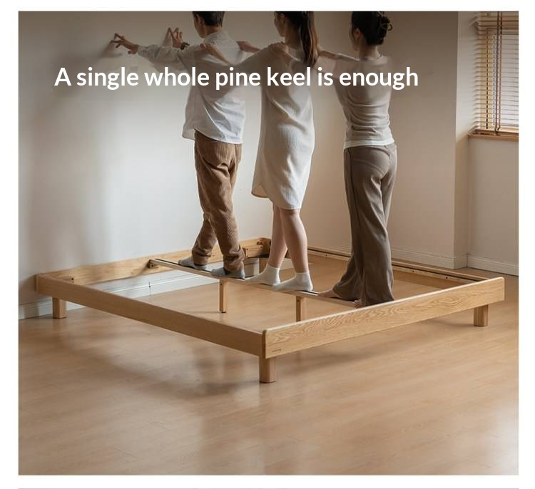 Oak Solid Wood Platform Bed, Headboard-Free Bed