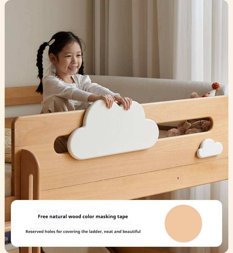 Beech Solid Wood Children's Loft Bed with Under-Table and Storage