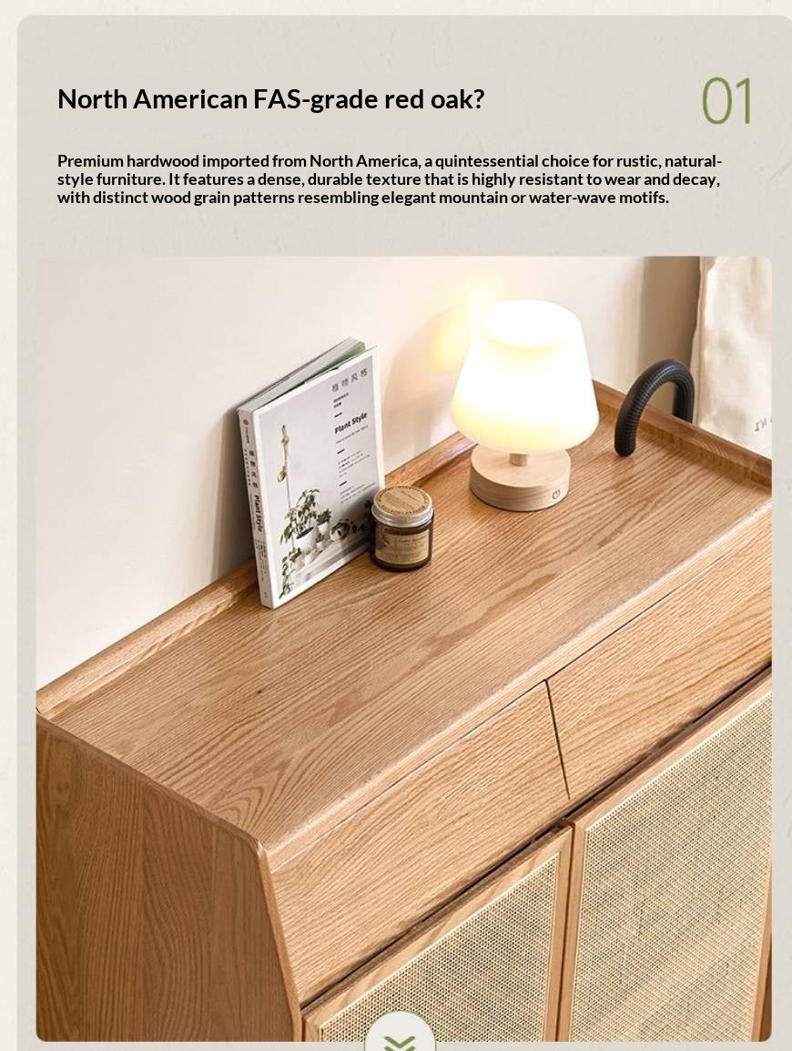 Oak Solid Wood Modern Entryway Shoe Cabinet with Drawers