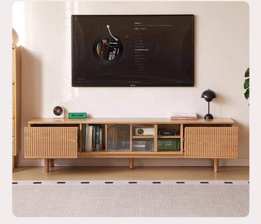 Oak Solid Wood Wall-Mounted TV Stand with Modern Minimalist Storage