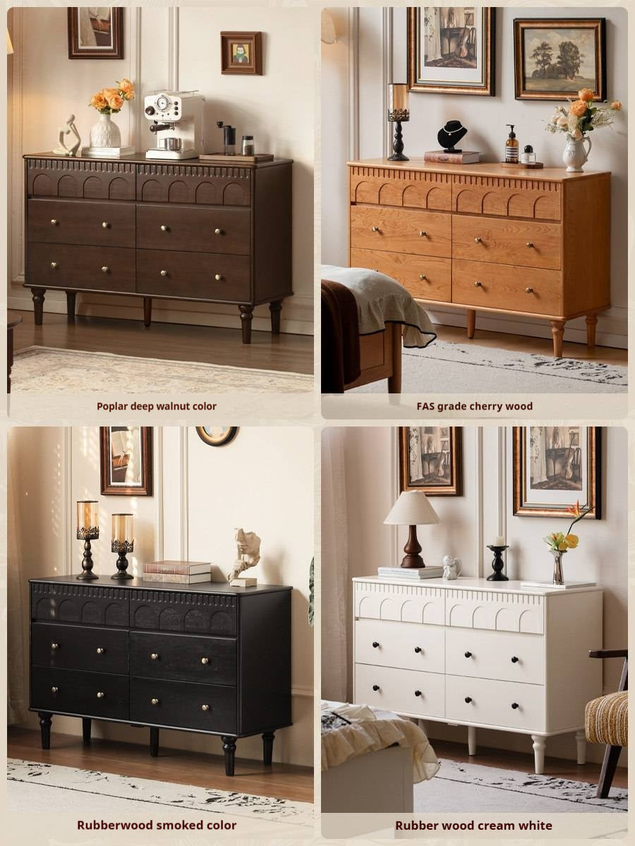 Solid Rubberwood Cabinet French Retro Cream Style Drawers