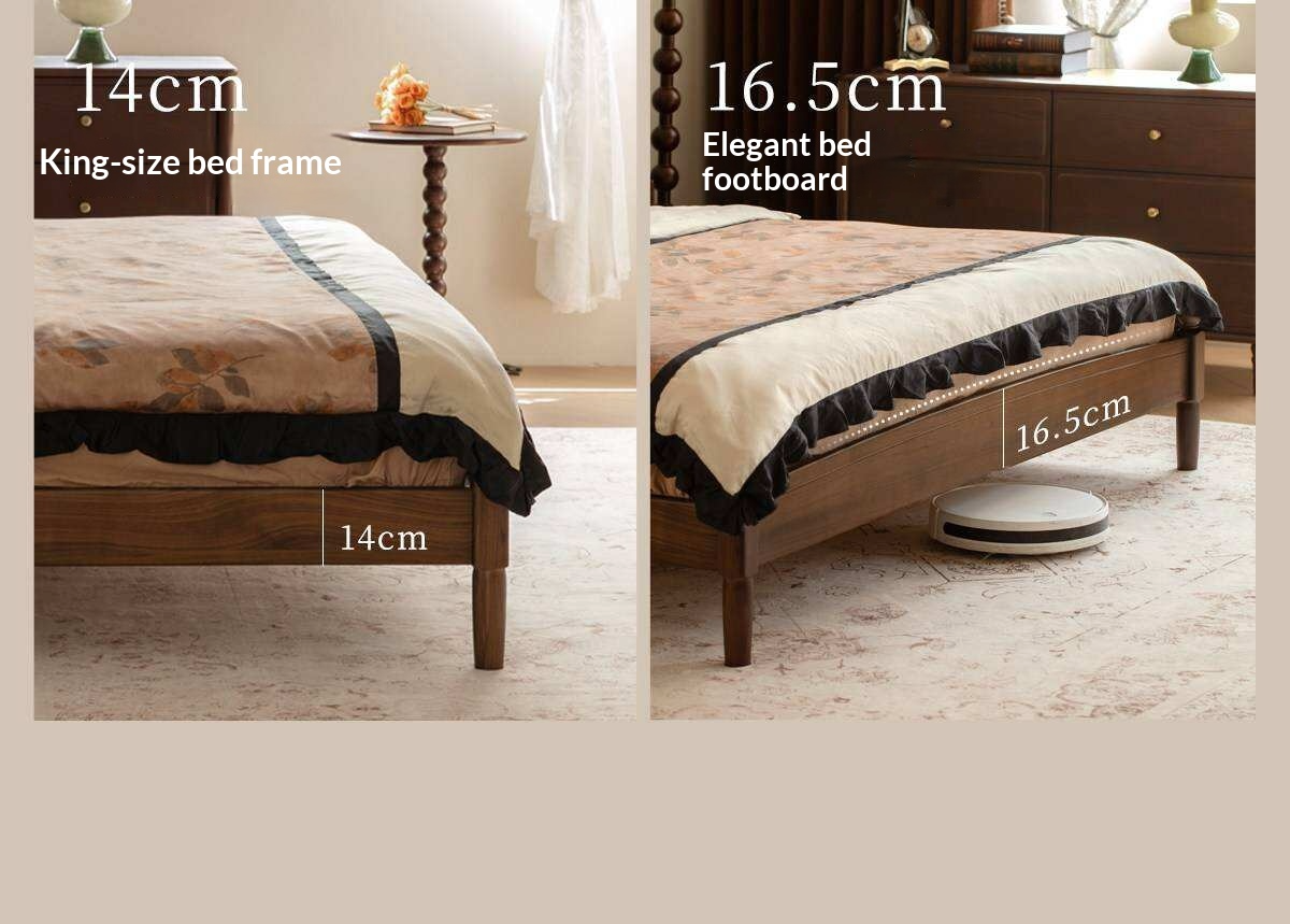 Black Walnut Solid Wood French Country Arched Platform Bed with Turned Posts