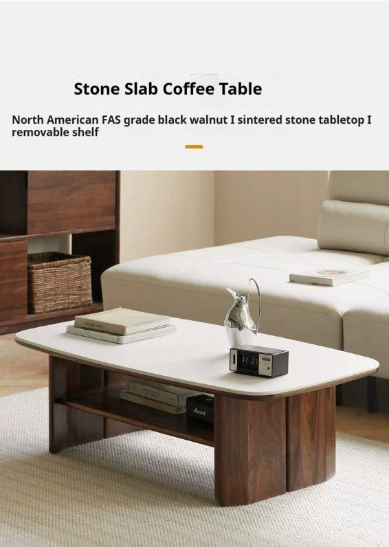 Black Walnut, Oak, Сherry Solid Wood, Solid Rubberwood Rock Plate Coffee Table