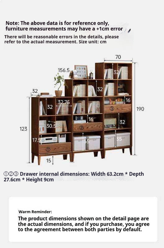 Oak Solid Wood Bookcase Open Storage Cabinet