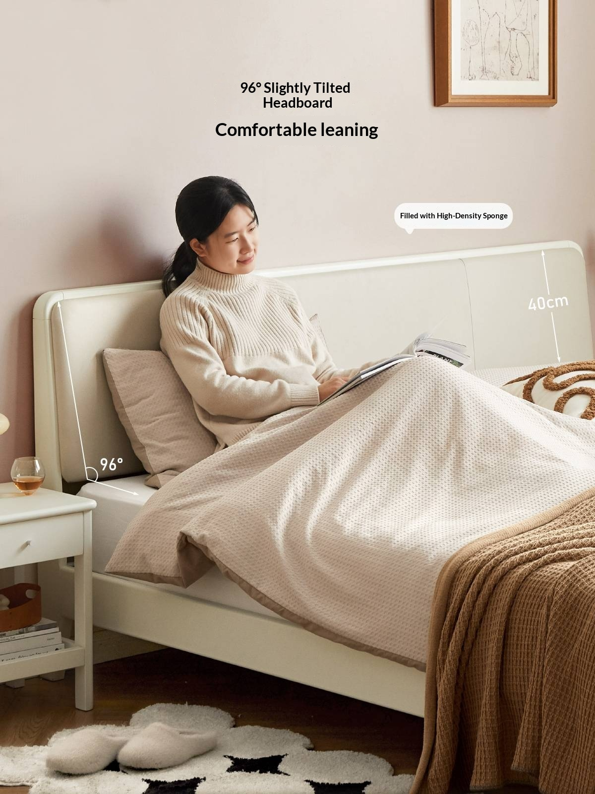 Pine Solid Wood Upholstered Bed — Modern Minimalist White Design, Light Luxury with Organic Leather