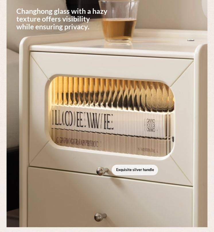 Solid Rubberwood Modern Cream Style Nightstand