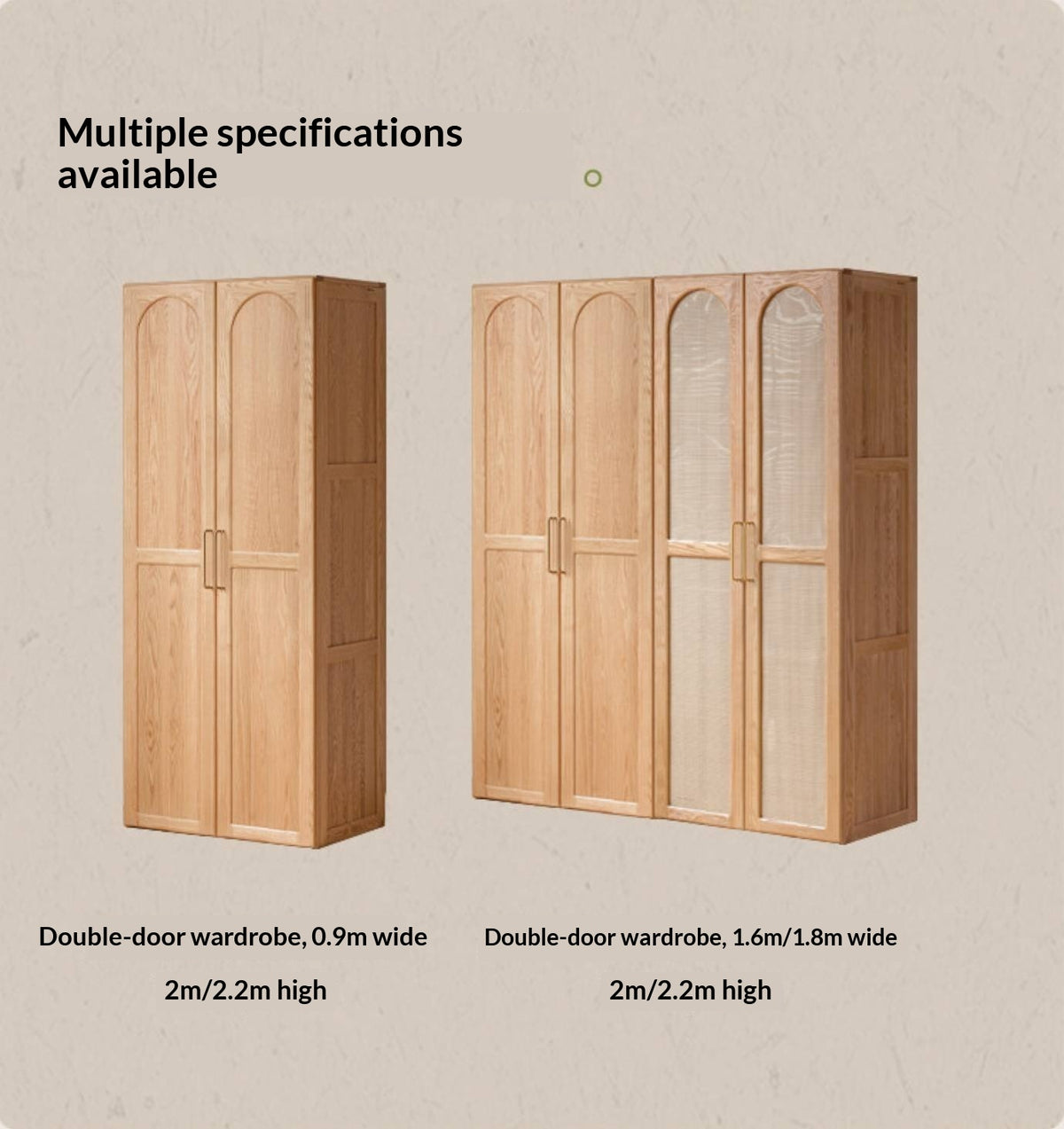 Oak Solid Wood Arched Rattan Door Wardrobe