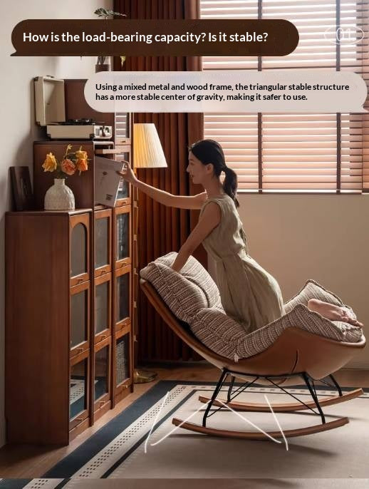 Egg Shell Lounge Chair with Rocking Base, Upholstered Cocoon Accent Chair Beech Legs