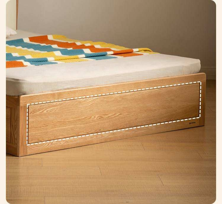 Oak Solid Wood Kids Bed with Adjustable Channel-Tufted Headboard and Gas-Lift Storage