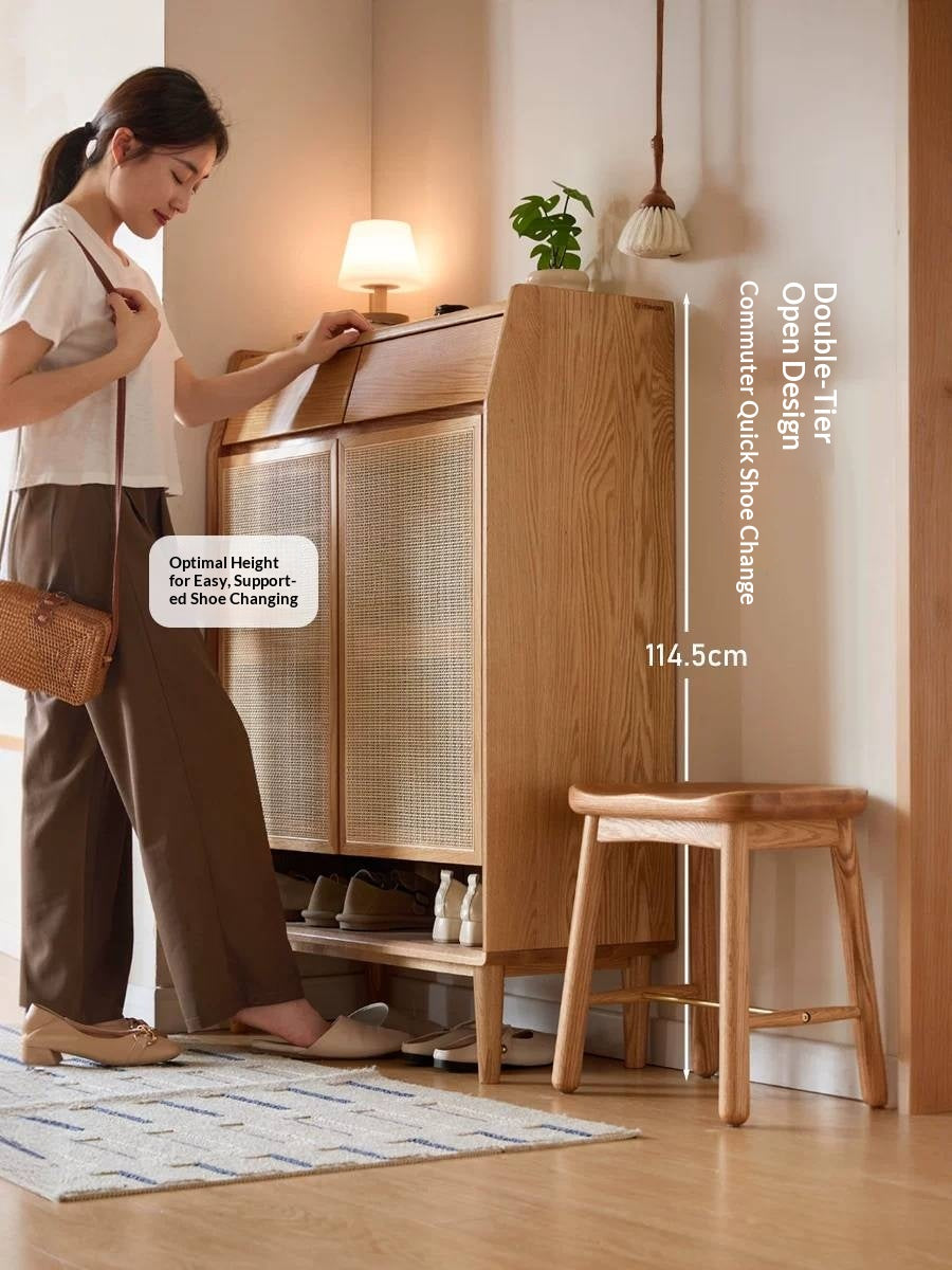 Oak Solid Wood Modern Entryway Shoe Cabinet with Drawers