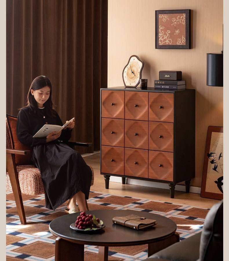 Rubberwood Solid 9-Drawer Dresser, Mid Century Bedroom Storage Cabinet