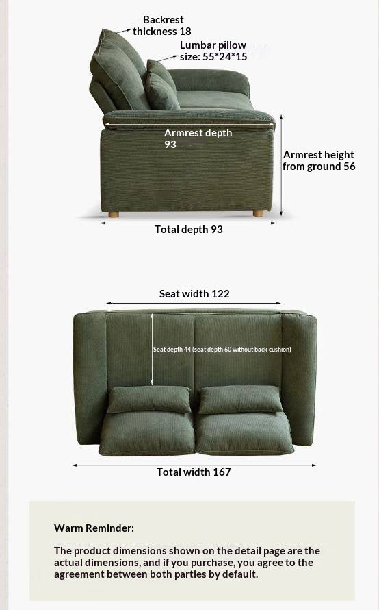 Corduroy Loveseat Sofa with Pull-Out Chaise and Adjustable Backrest